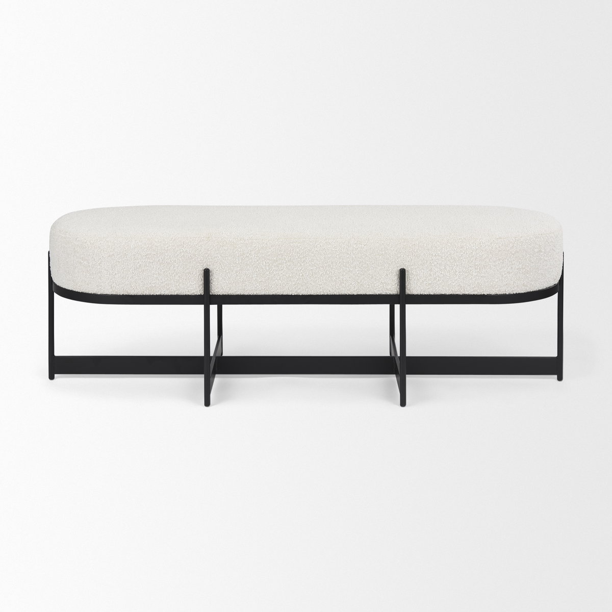 Amelia 55.0L x 18.0W x 18.0H Cream Boucle with Black Metal Upholstered Bench, Benche by Mercana, 18" length x 55" width x 18" height View 4
