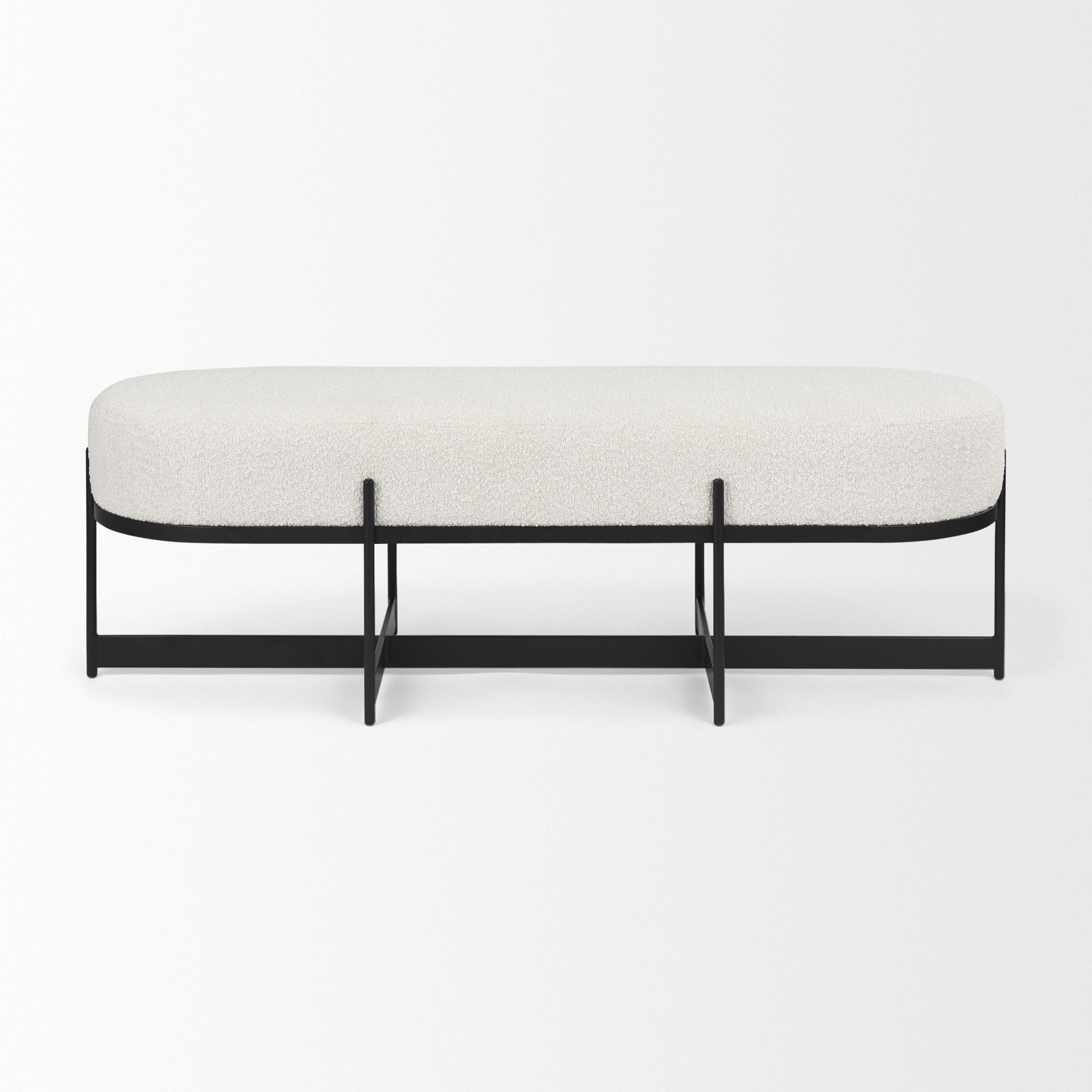 Amelia 55.0L x 18.0W x 18.0H Cream Boucle with Black Metal Upholstered Bench large image 