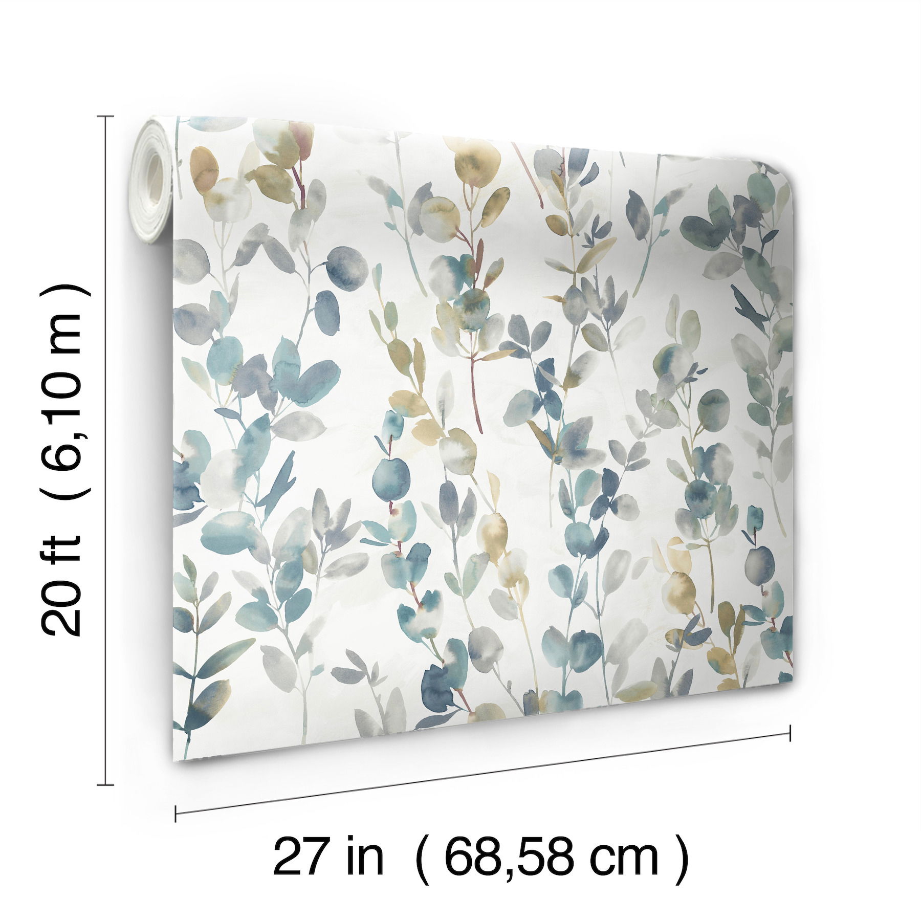 Joyful Eucalyptus Navy Peel & Stick Wallpaper large image 
