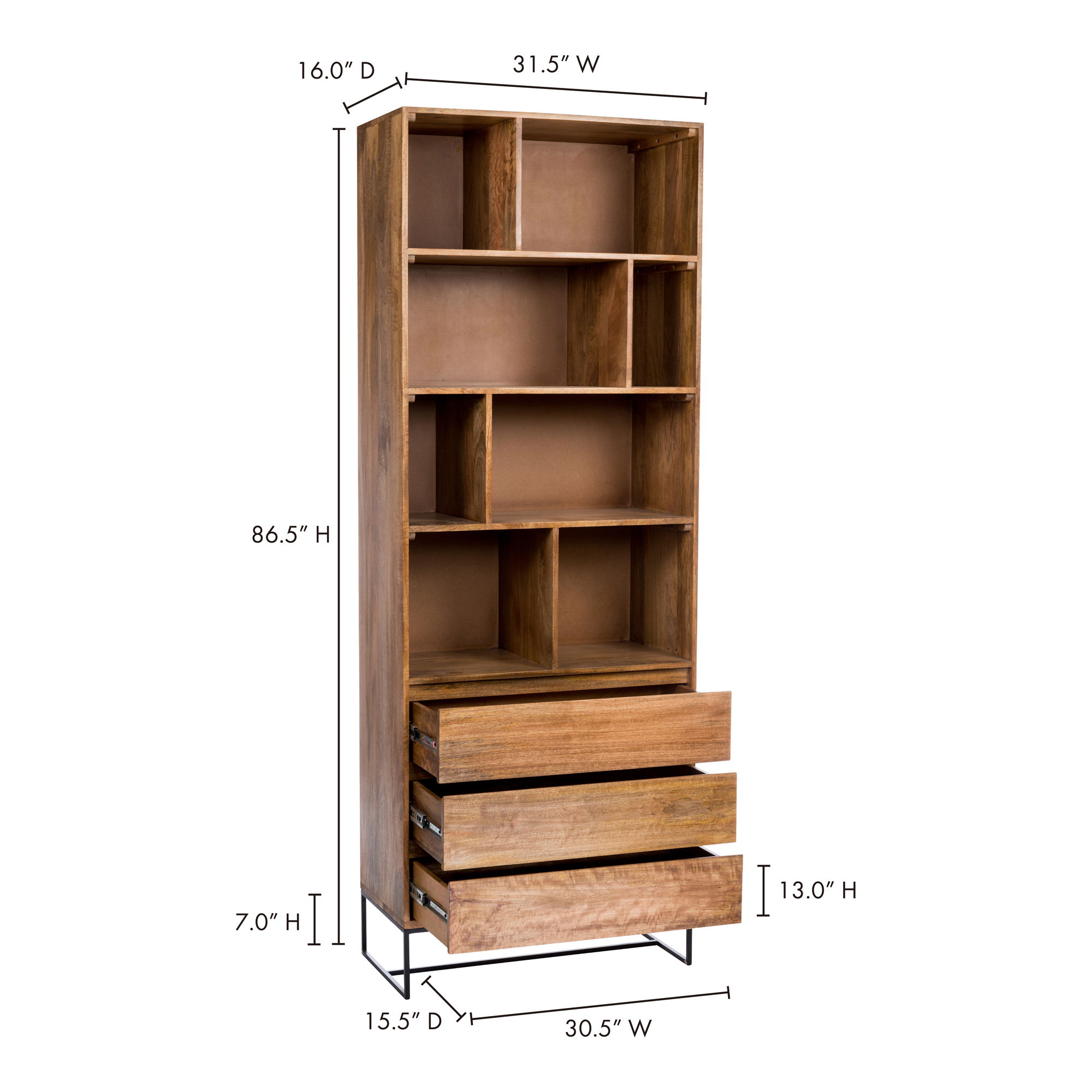 Colvin Shelf Natural, Shelving & Bookcase by Moe's Home, 31.5" width x 86.5" height x 16" depth View 5