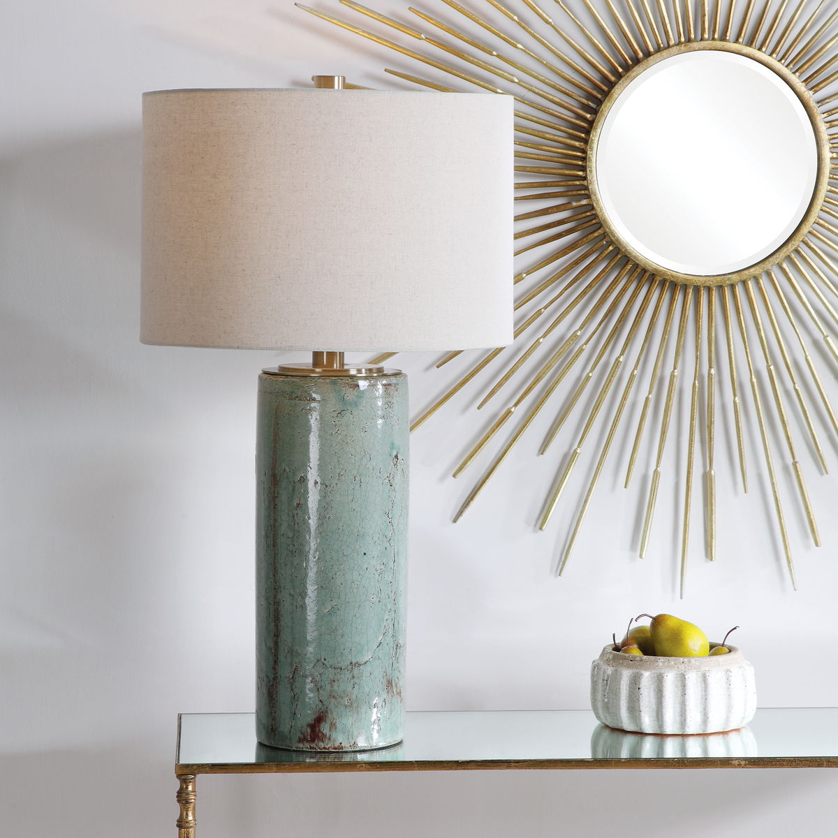 Callais Crackled Aqua Table Lamp, by Uttermost, 18" width x 32.5" height x 18" depth View 11
