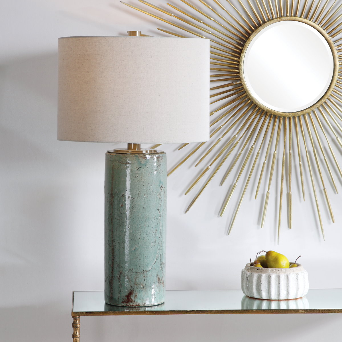 Callais Crackled Aqua Table Lamp, by Uttermost, 18" width x 32.5" height x 18" depth View 11