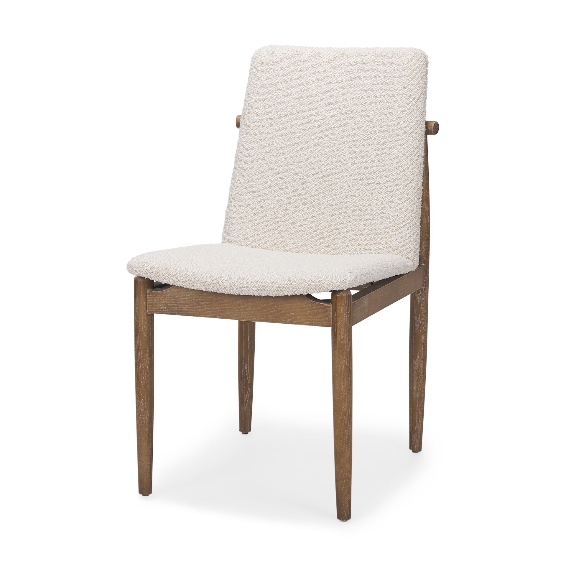 Cavett Cream Boucle Upholstered Seat with Light Brown Wood Frame Dining Chair, by Mercana, 18" length x 24.21" width x 33.46" height View 1