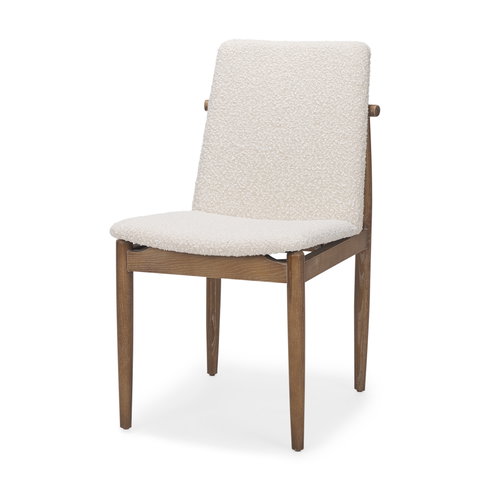 Cavett Curved Back Dining Side Chair | Cream Boucle with Wood