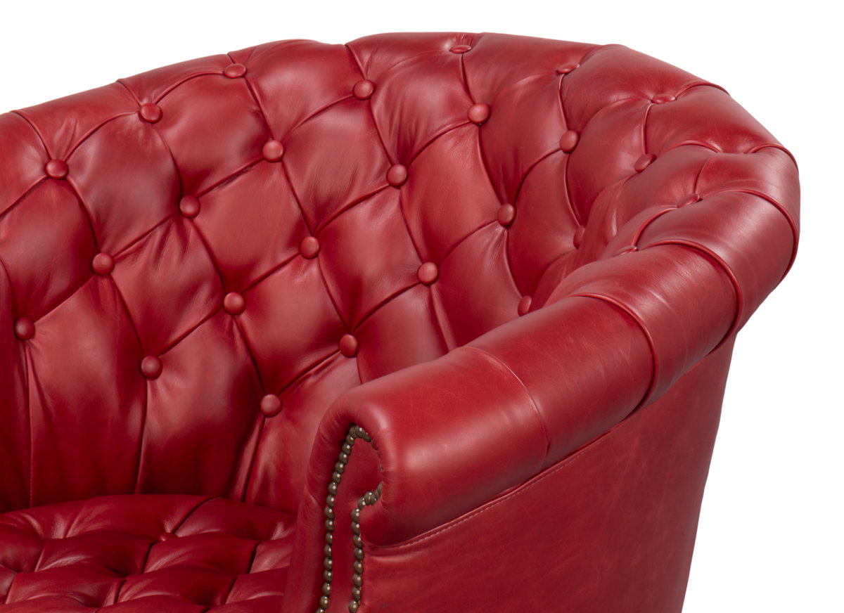 Bastian Armchair  New Rouge Leather, by Sarreid, 2'9" length x 2'9" width x 2'7" height View 3