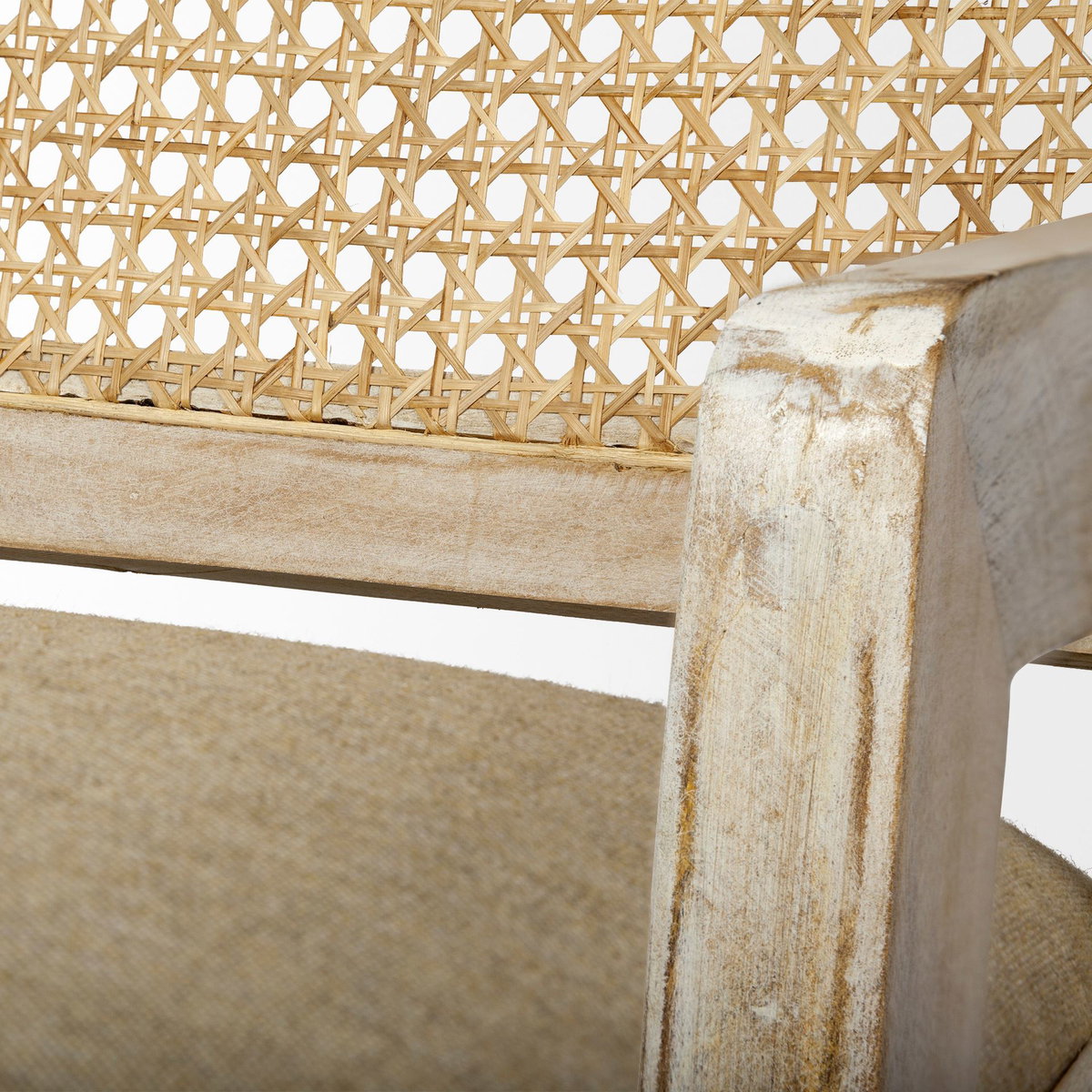 Teryn Cream Linen Seat And Natural Wooden Base with Mesh Back Accent Chair, by Mercana, 24" length x 31" width x 31.25" height View 6