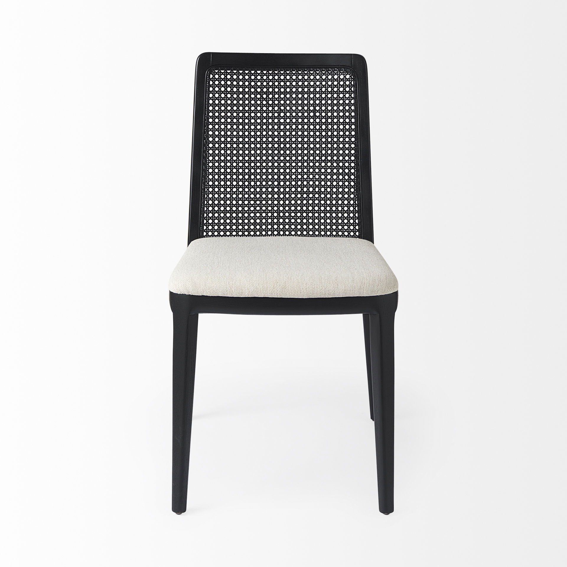 Clara Black Wood with Cream Fabric Seat and Cane Back Armless Dining Chair large image 