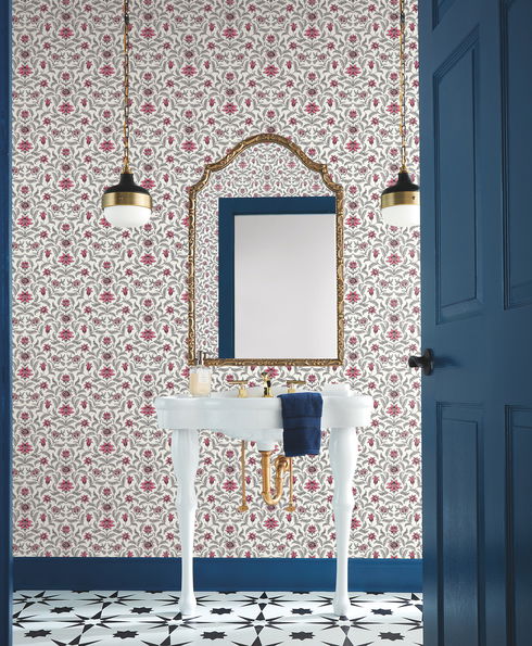 Vintage Blooms Red Wallpaper