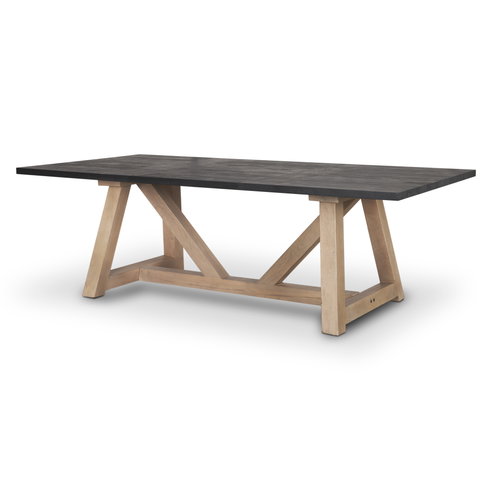 Rialto 96"L x 42"W Trestle Dining Table | Modern | Black-Brown Wood & Light Brown Wood | Seats 8