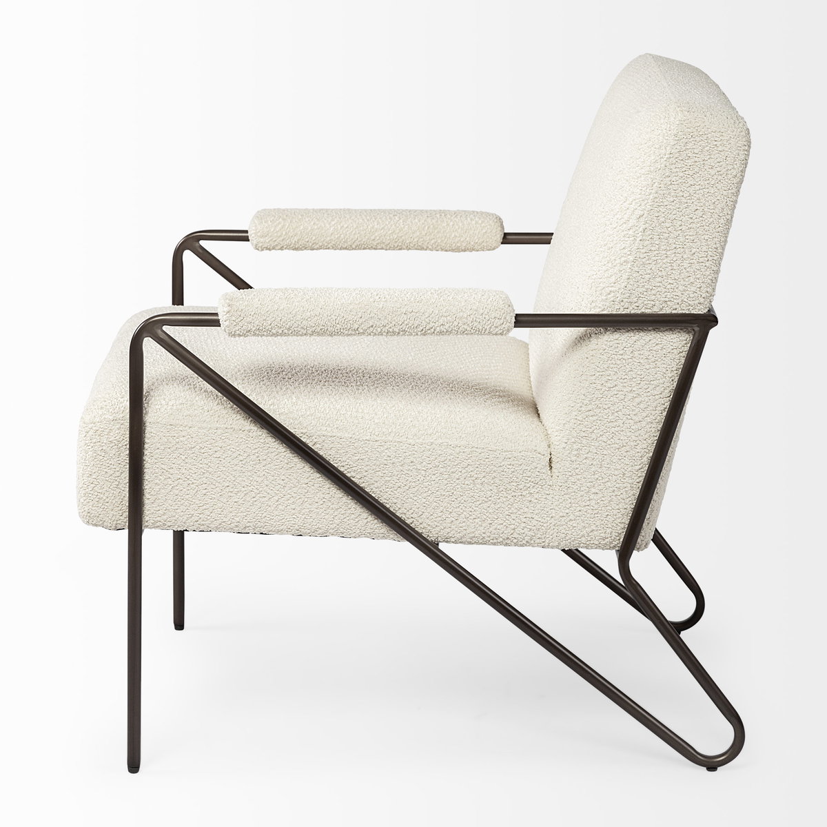 Vicunya Cream Fabric with Gun Metal Gray Metal Frame Accent Chair, by Mercana, 27.17" length x 30.71" width x 30.71" height View 8