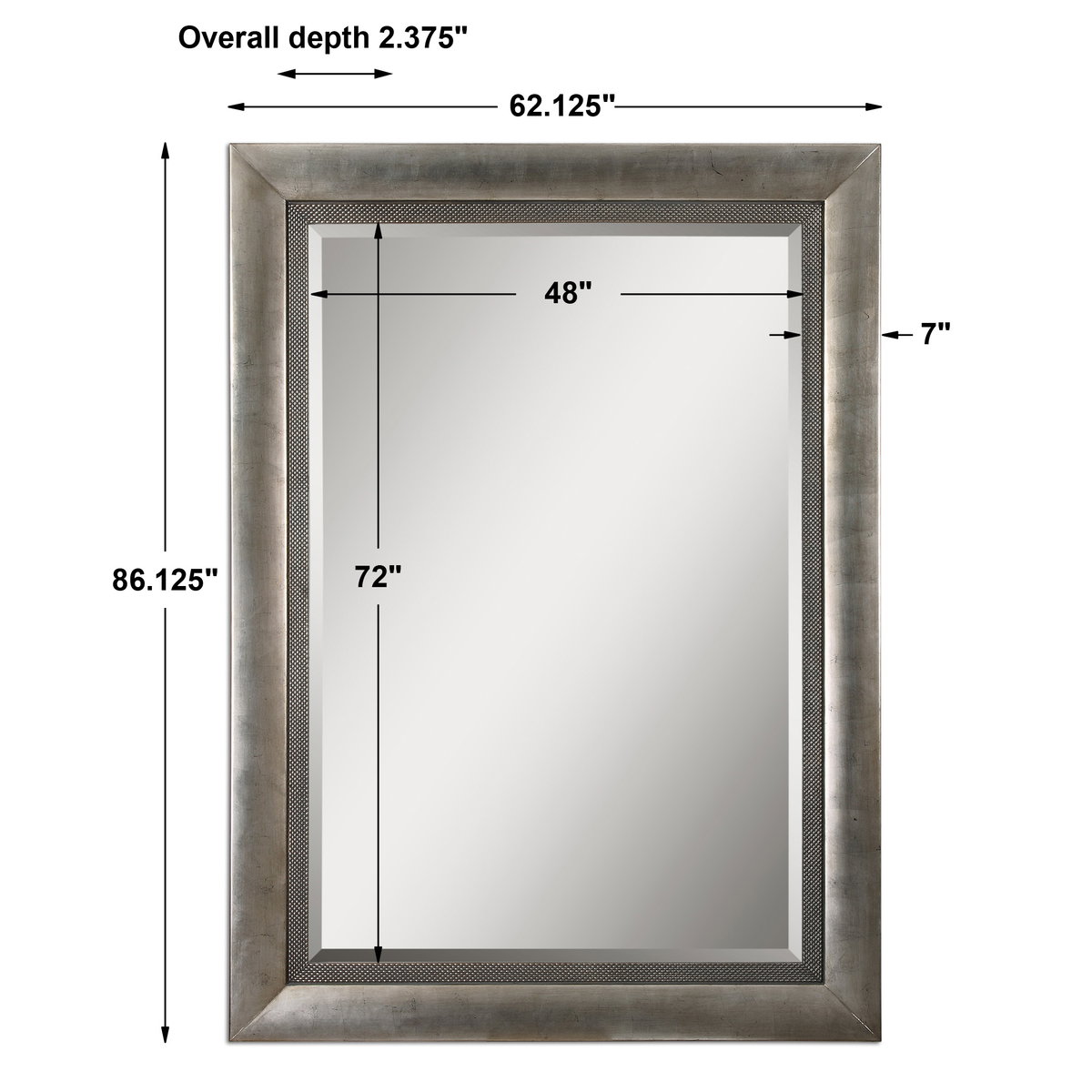 Gilford Antique Silver Mirror, by Uttermost, 62.12" width x 86.12" height x 2.37" depth View 3