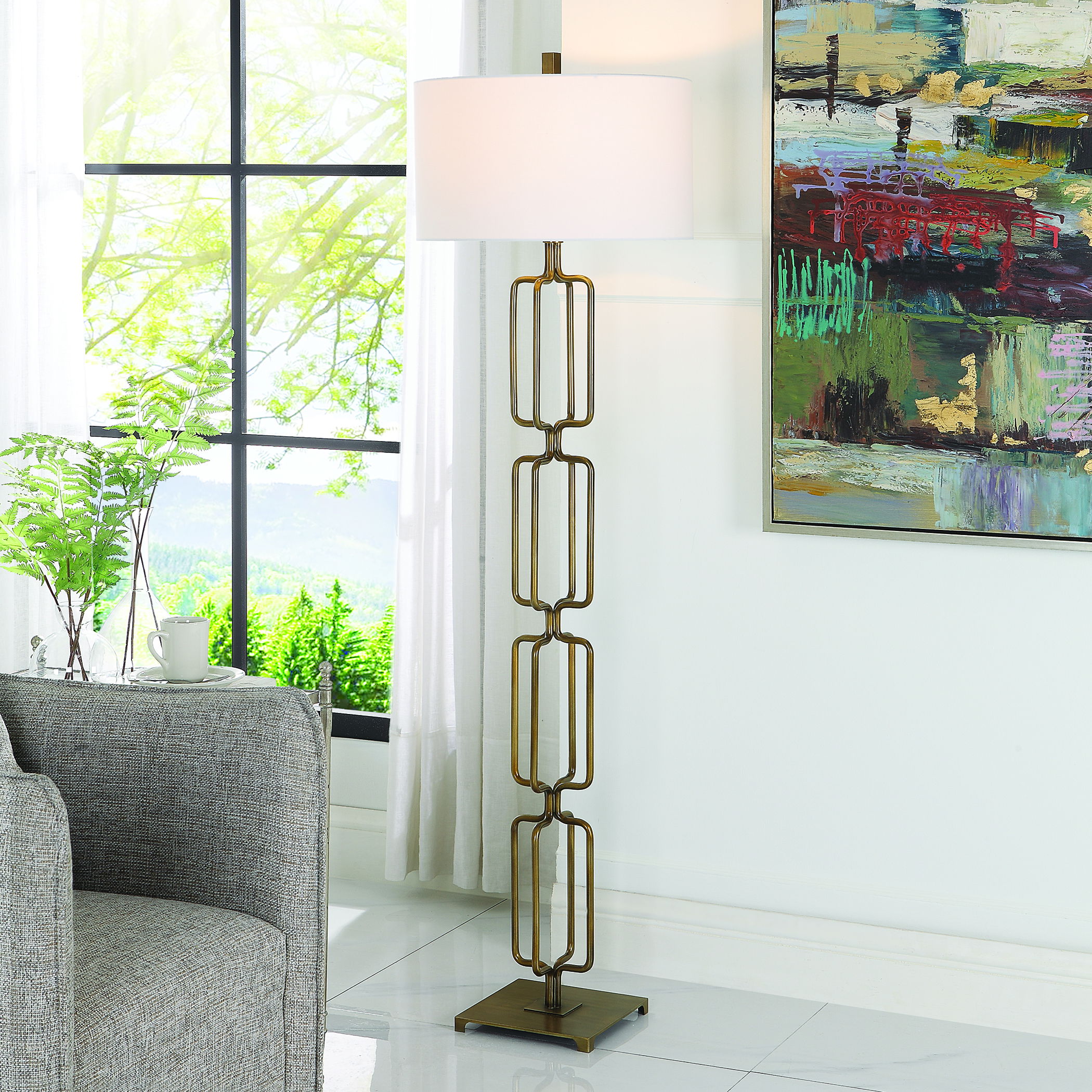 Link Brushed Gold Floor Lamp large image 