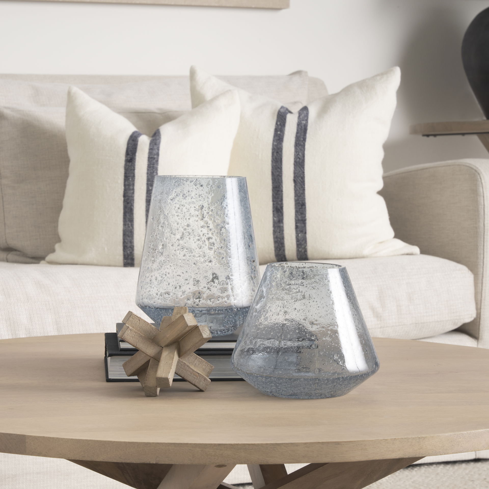 Robyn Short Blue Glass Vase, by Mercana, 7.8" length x 7.8" width x 6.77" height View 2