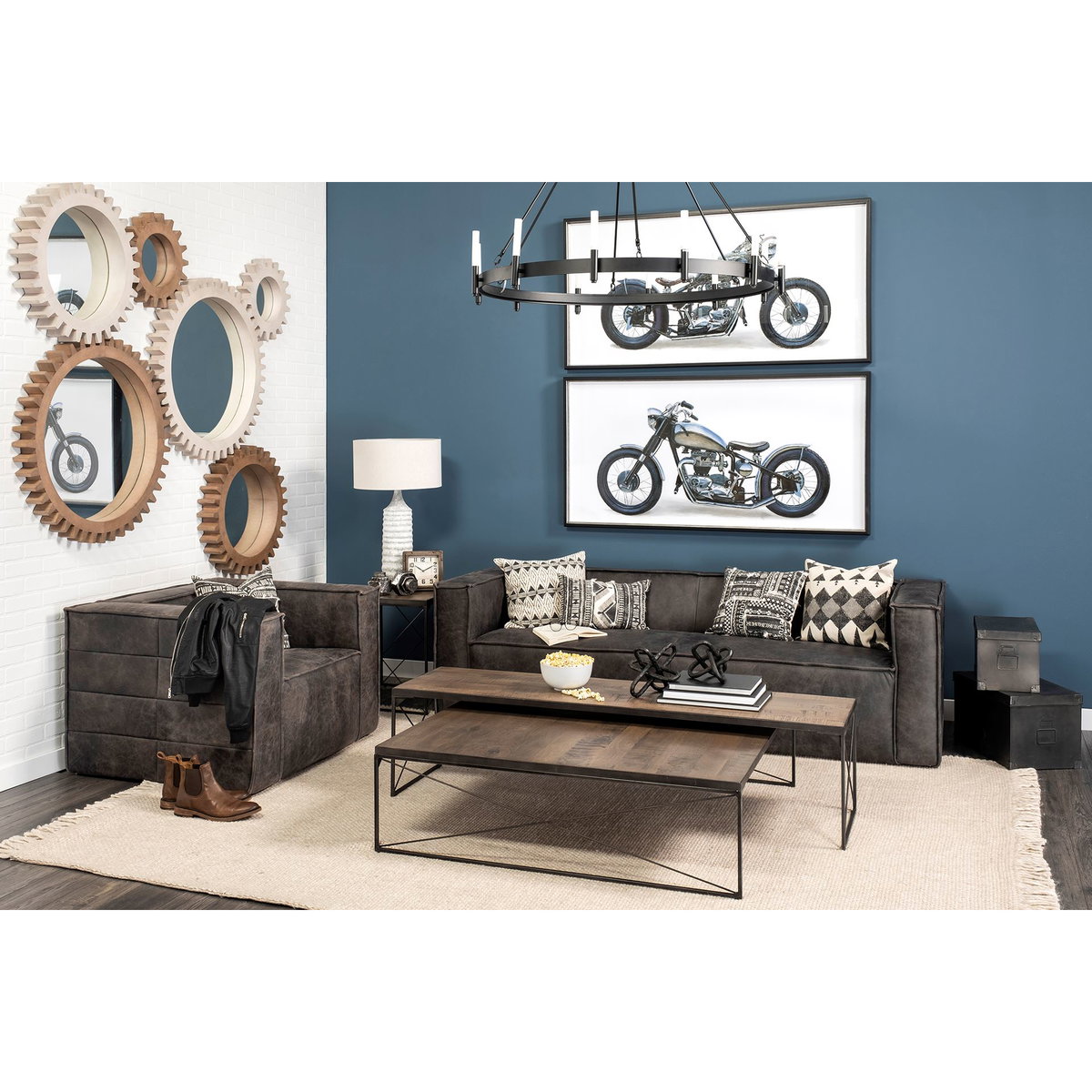 Trestman II 24' x 22.5' Square Top Medium Brown Wood and Iron Cross Braced End/Side Table, Side & End Table by Mercana, 24" length x 24" width x 22.5" height View 2
