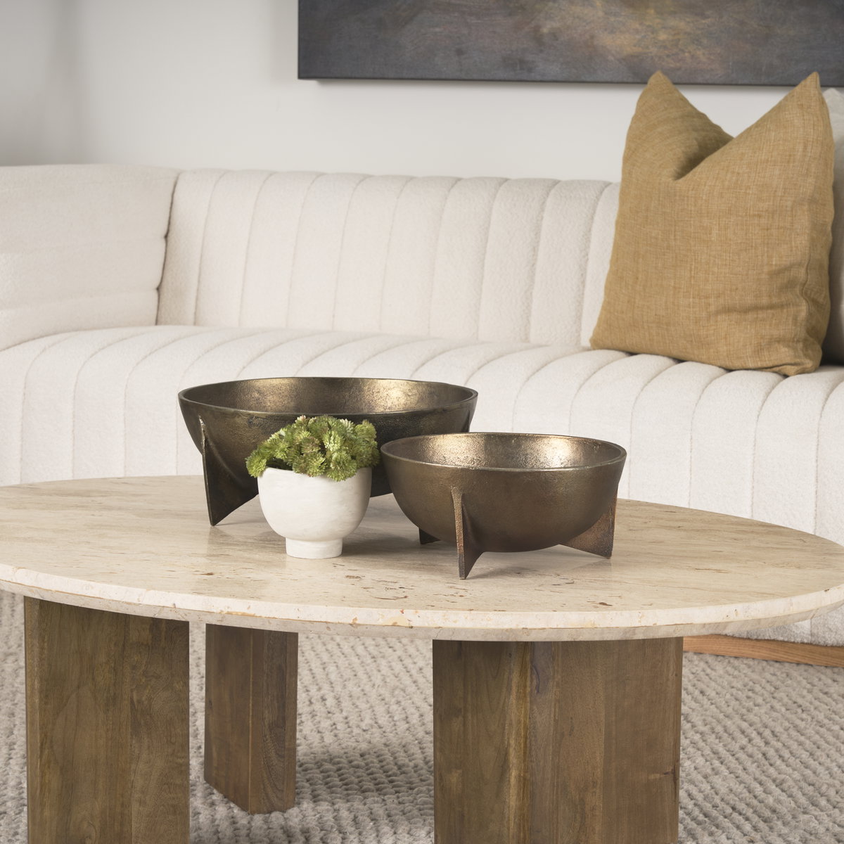 Quita Large Gold Metal Decorative Bowls (Set of 2), by Mercana, 14" length x 14" width x 6.75" height View 4