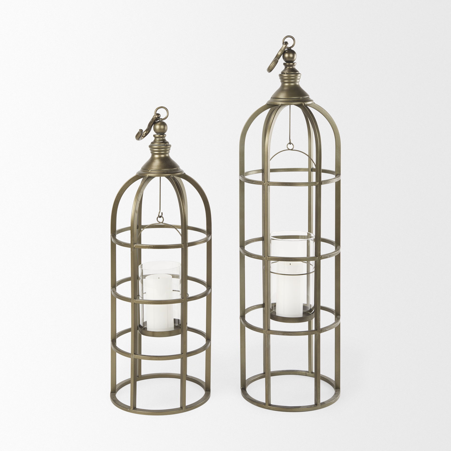 Gerson II Small Cage-Style Gold Metal Candle Holder Lantern large image 