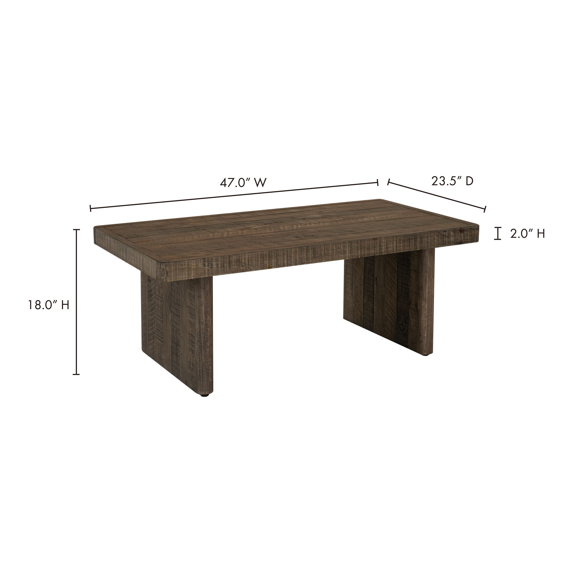 Monterey Coffee Table Aged Brown, by Moe's Home, 47" width x 18" height x 23.5" depth View 9