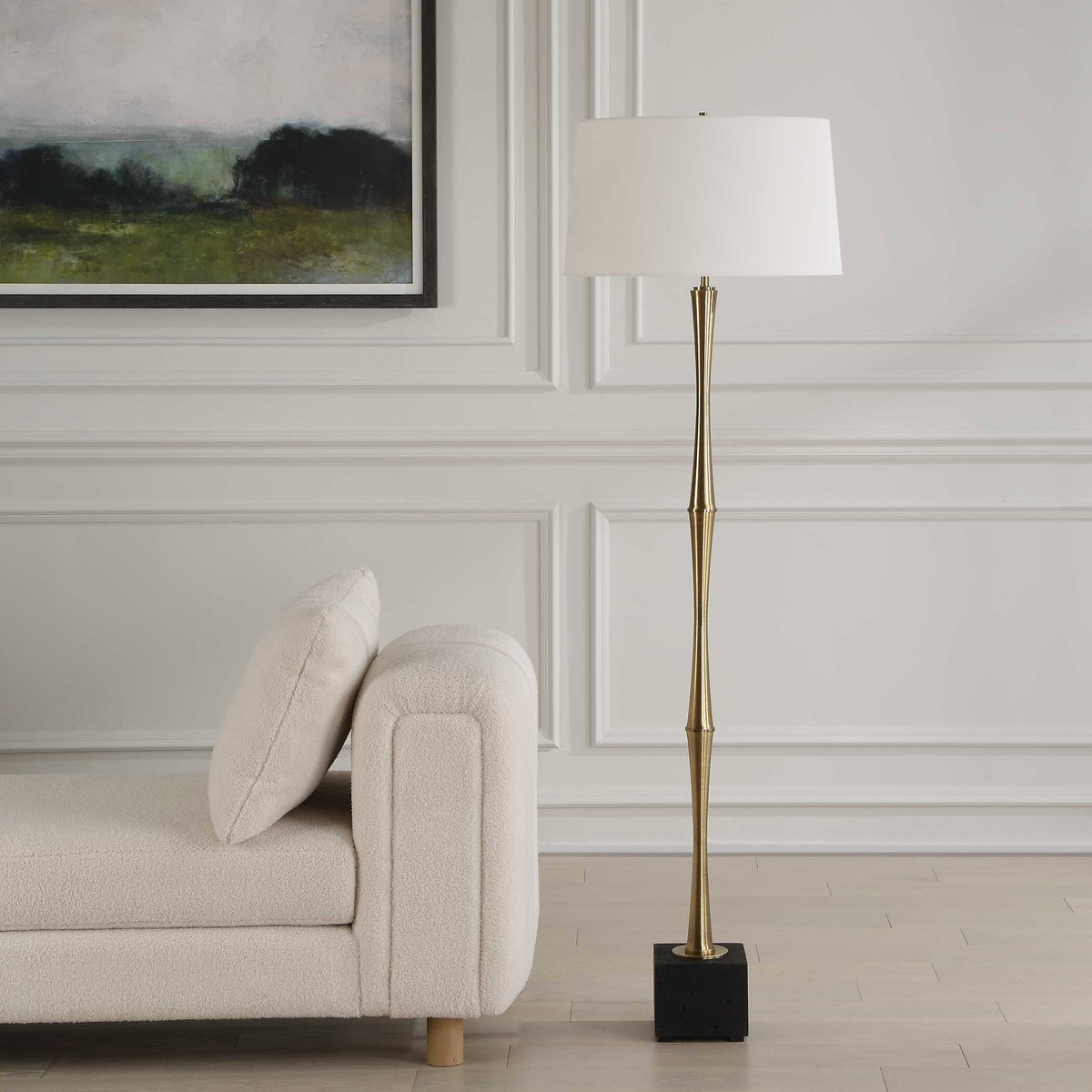 Shino Antique Brass Floor Lamp, by Uttermost, 1'8" width x 5'6" height x 1'8" depth View 4