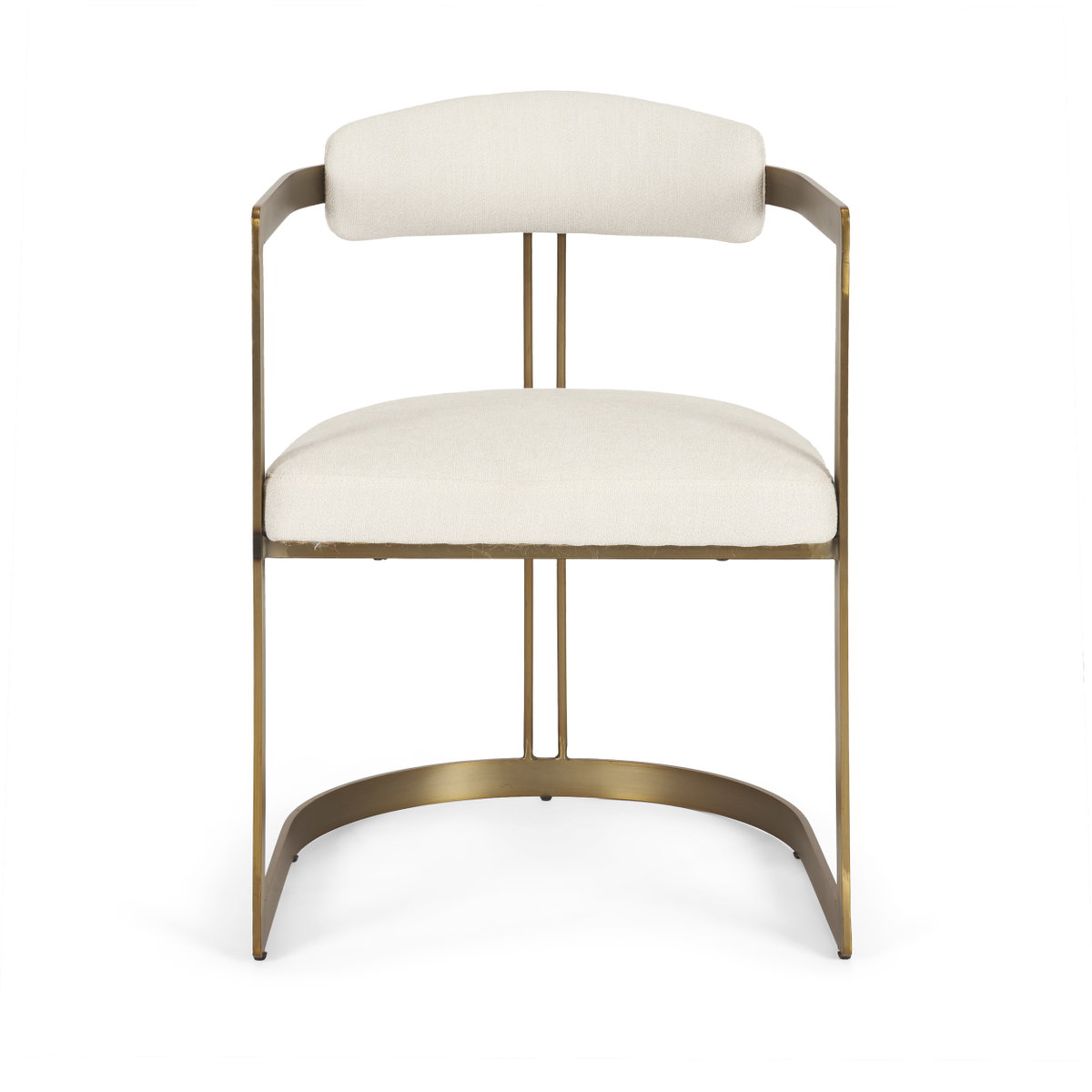 Hollyfield Curved Back Dining Arm Chair | Cream Fabric with Gold Iron, Dining Chair by Mercana, 20.47" length x 21.26" width x 29.53" height View 7