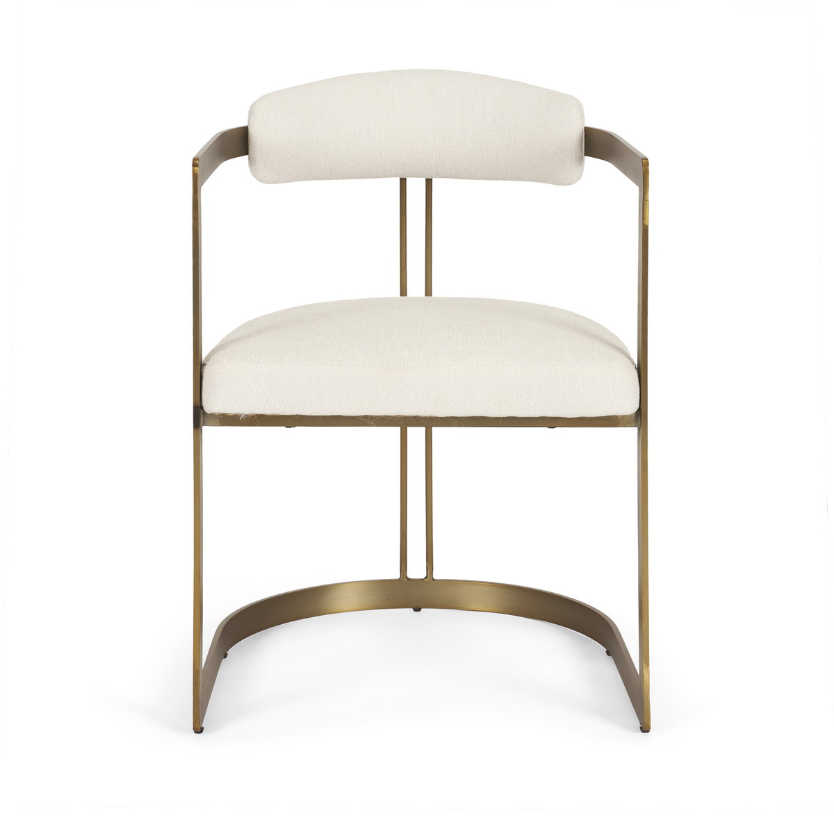 Hollyfield II Cream Fabric Seat with Gold Iron Frame Dining Chair, by Mercana, 20.47" length x 21.26" width x 29.53" height View 7