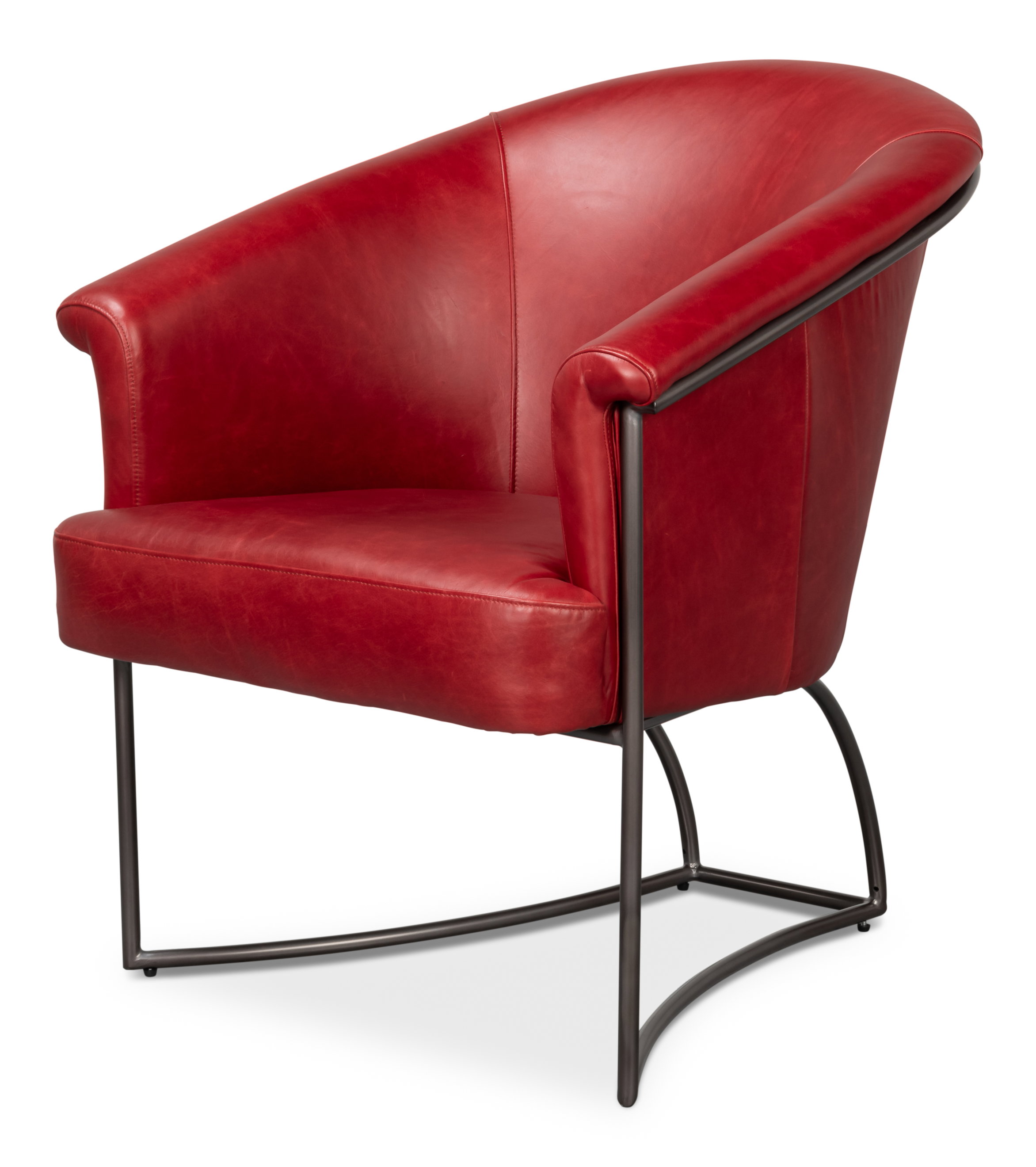 Nagel Distilled Leather Chair,New Rouge, Seating by Sarreid, 30" length x 33" width x 2" height View 1