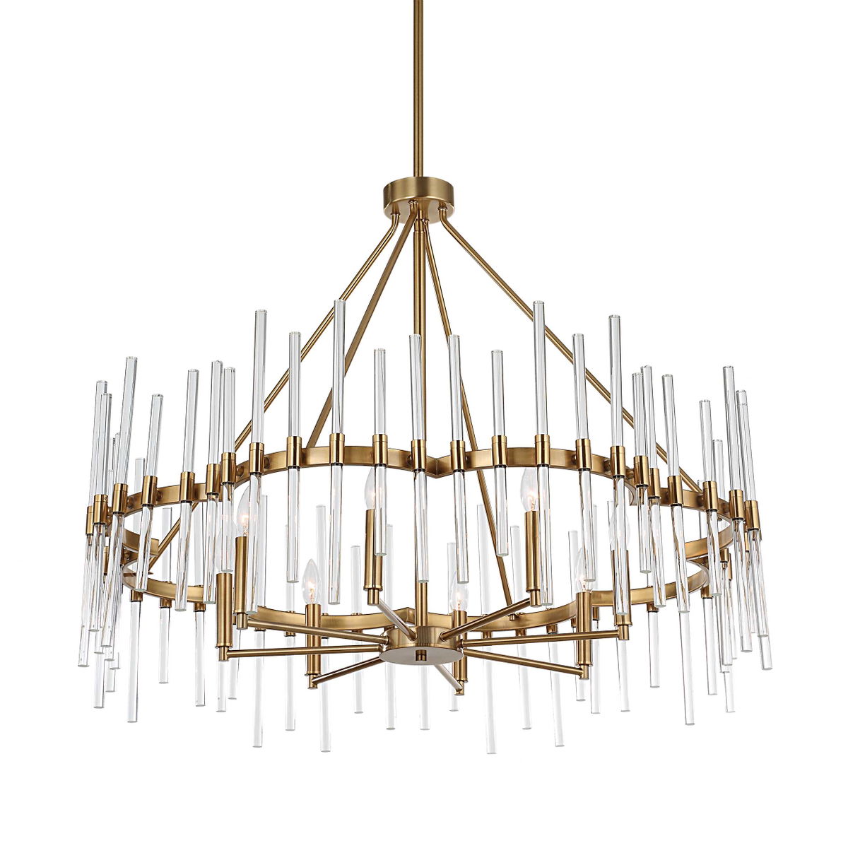 Crystal Stick 8 Light Brass Chandelier, Pendant by Uttermost, 38.75" width x 31.25" height x 38.75" diameter x 38.75" depth View 7