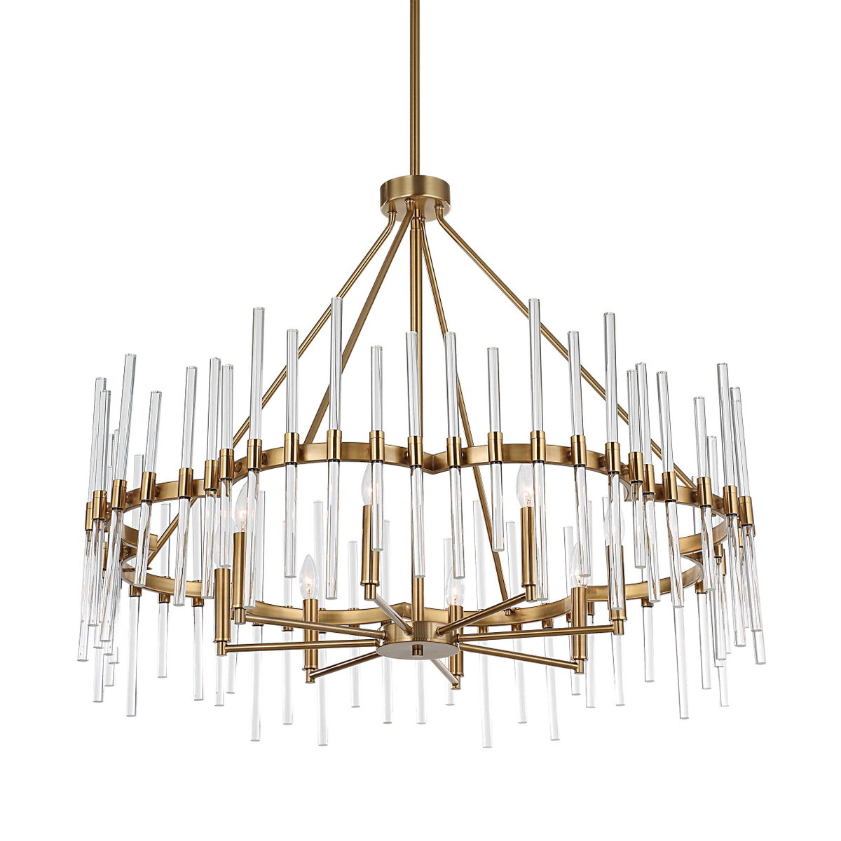 Crystal Stick 8 Light Brass Chandelier, Pendant by Uttermost, 38.75" width x 31.25" height x 38.75" diameter x 38.75" depth View 7