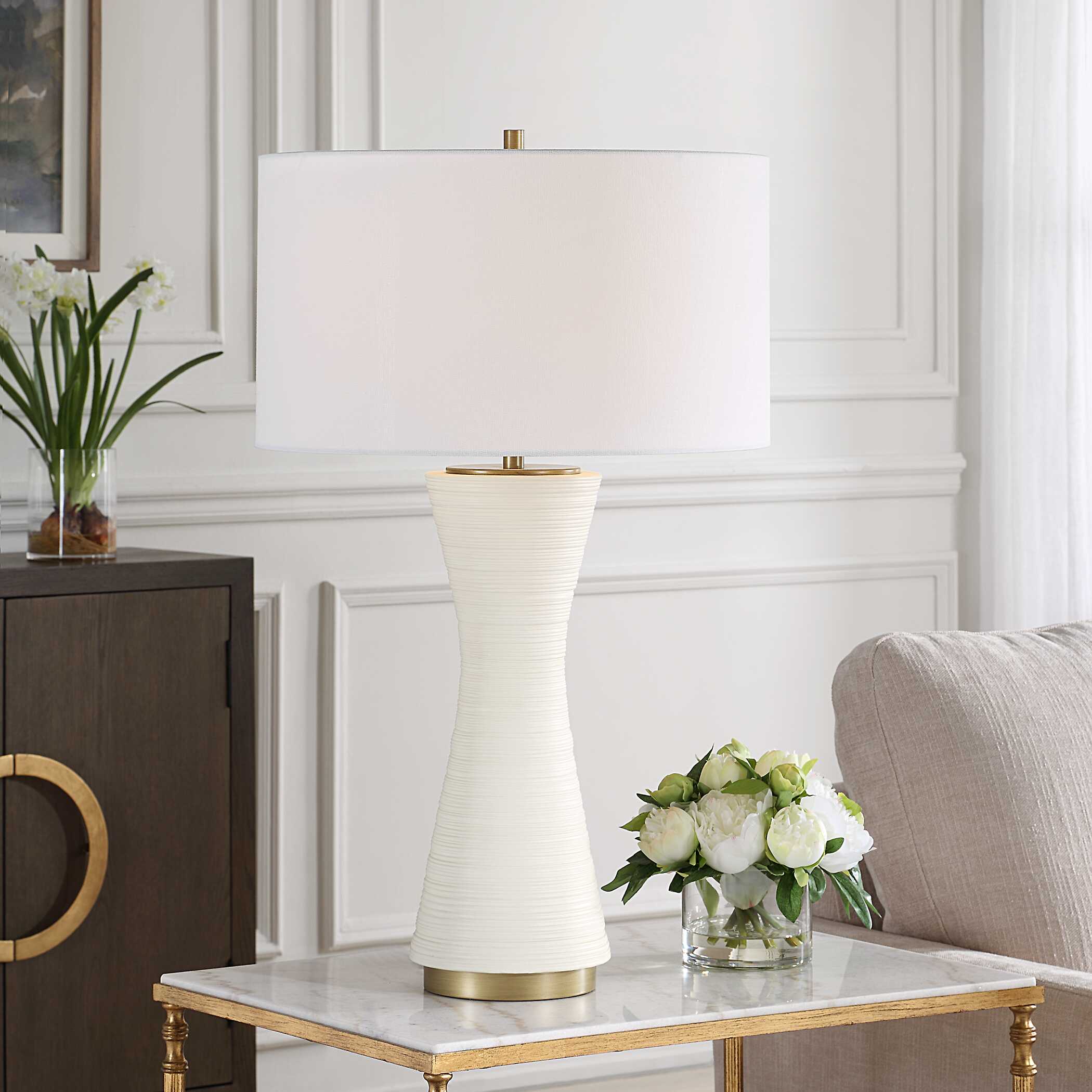 Ridgeline Matte White Table Lamp, by Uttermost, 18" width x 29.75" height x 18" depth View 2