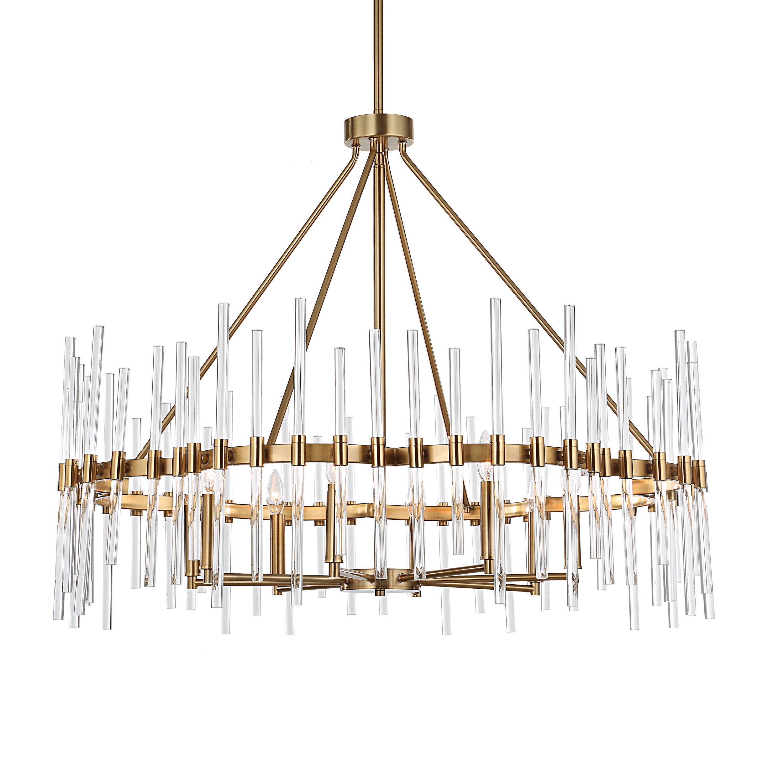 Crystal Stick 8 Light Brass Chandelier large image 