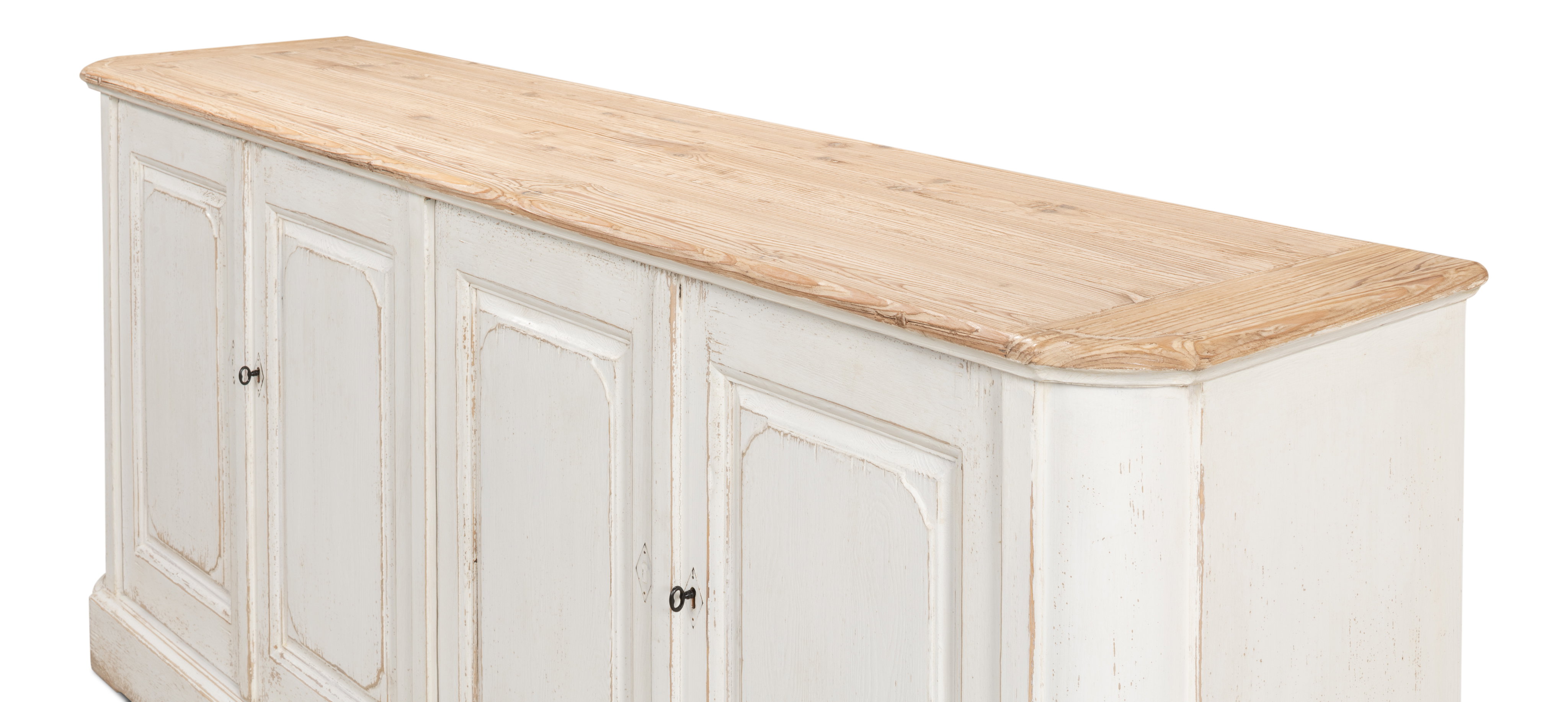 Antique Whitewash Sideboard, 4 Door, Cabinets & Sideboard by Sarreid, 83" length x 20" width x 36" height View 10