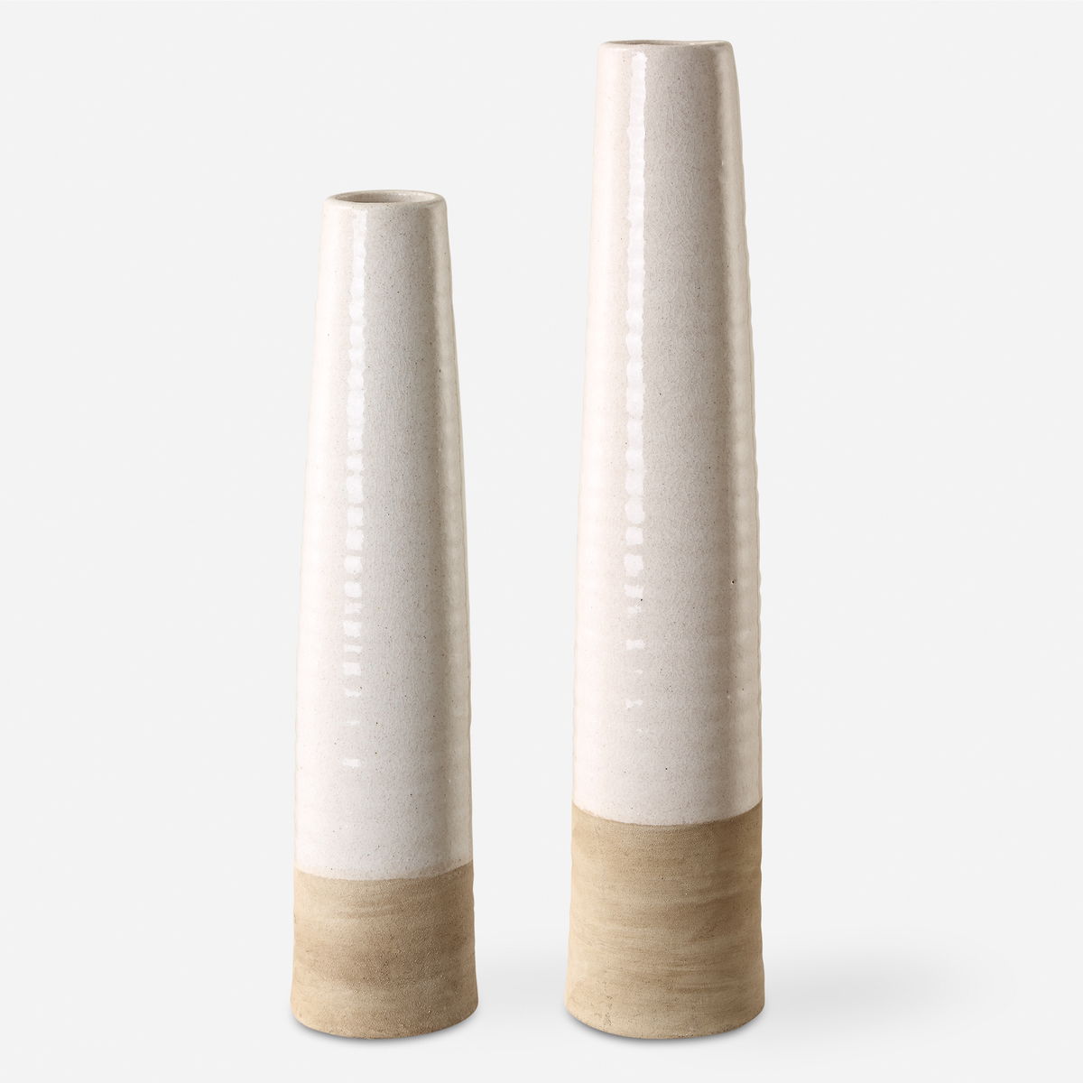 Ivory Sands Ceramic Vases Set/2, by Uttermost, 4.75" width x 22.75" height x 4.75" depth View 1