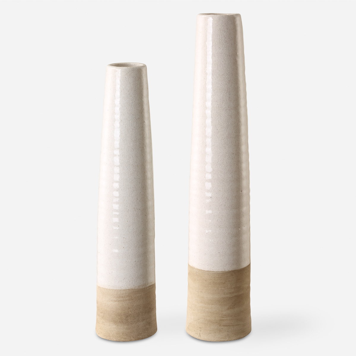 Ivory Sands Ceramic Vases Set/2, by Uttermost, 4.75" width x 22.75" height x 4.75" depth View 1