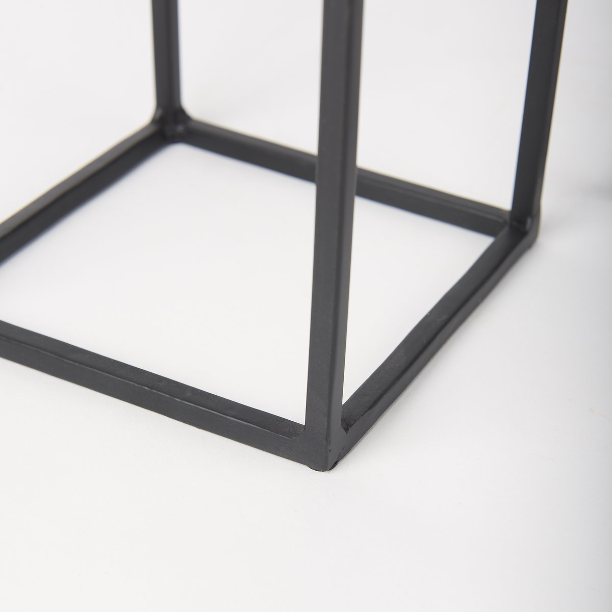 Cindy Set of 2 Matte Black Metal and Hurricane Glass Pillar Tabletop Candle Holders, Candles & Candle Holder by Mercana, 5.91" length x 5.91" width x 23.03" height View 9