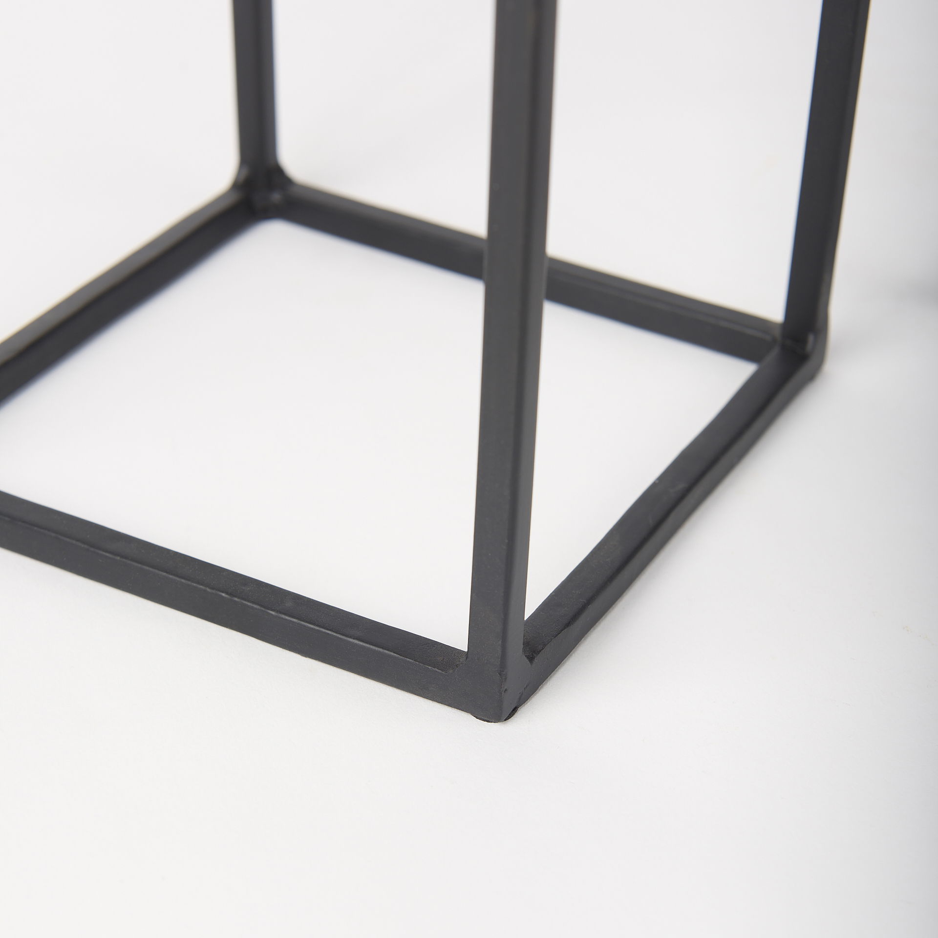 Cindy Set of 2 Matte Black Metal and Hurricane Glass Pillar Tabletop Candle Holders large image 