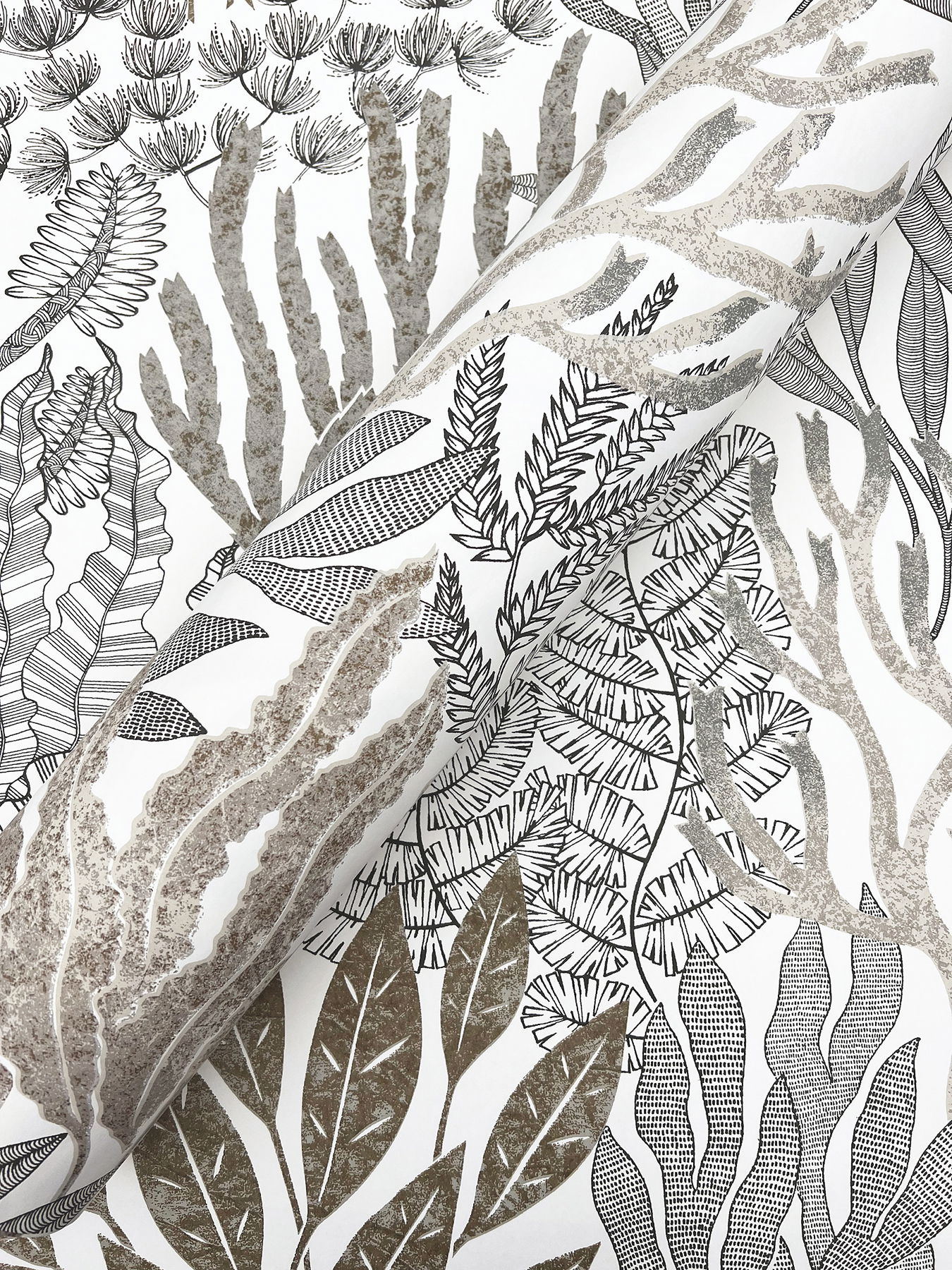 Coral Leaves Taupe & Black Wallpaper large image 