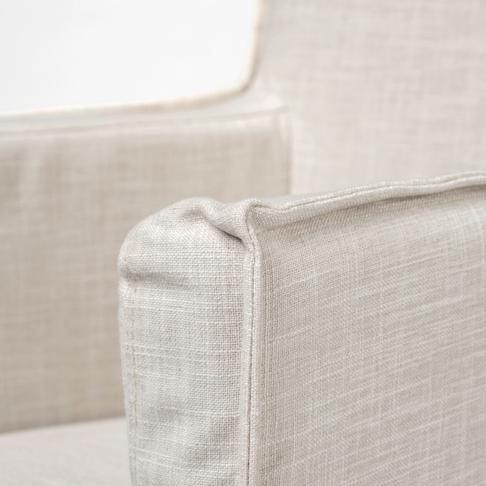 Elbert II Cream Fabric Slip-Cover Brown Wood Frame Dining Chair, by Mercana, 23.5" length x 22" width x 35.25" height View 8