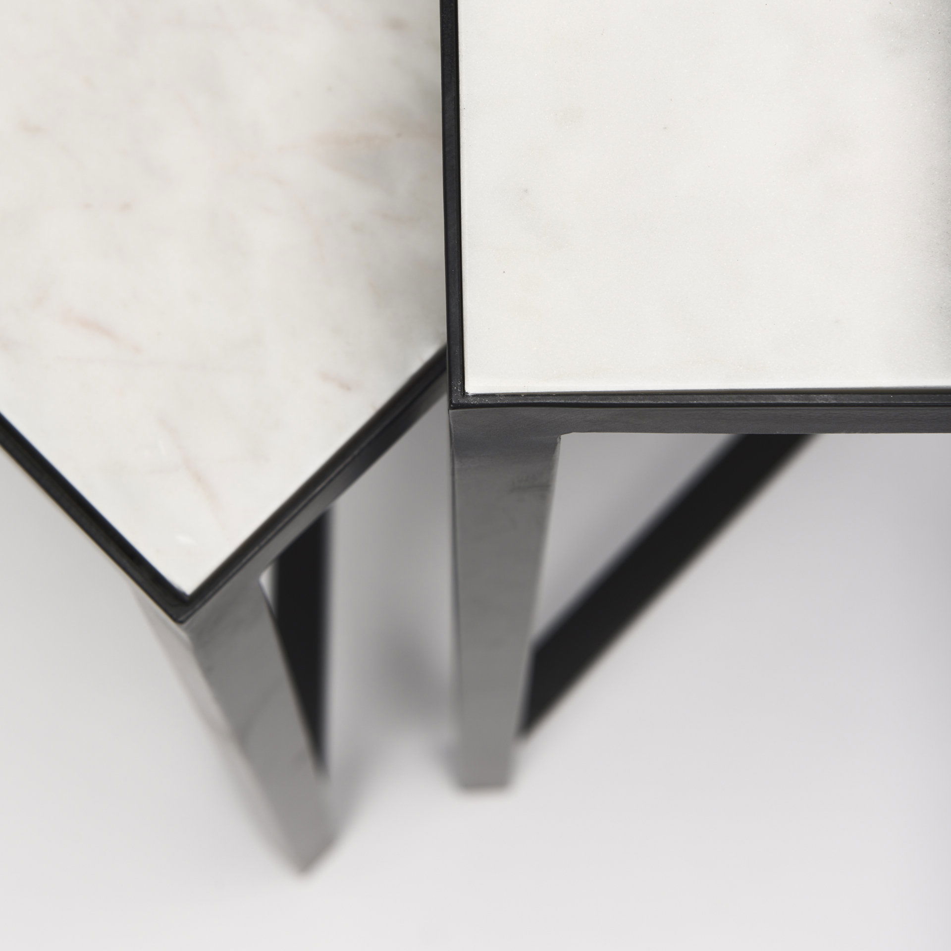 Lucas III (Set of 2) 15L x 15W; 12L x 12W White Marble with Black Iron Frame Accent Tables, Side & End Table by Mercana, 15" length x 15" width x 24" height View 9