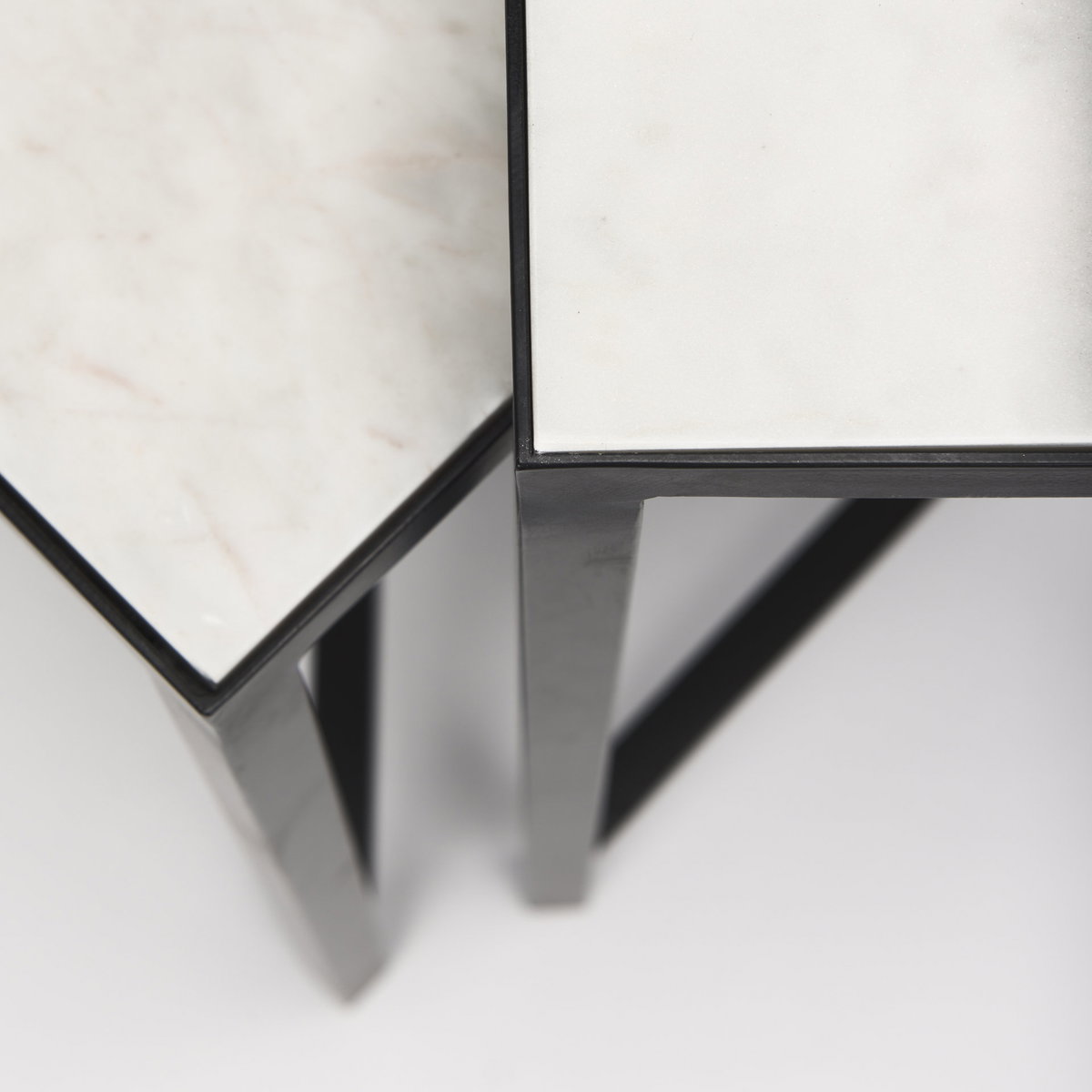 Lucas III (Set of 2) 15L x 15W; 12L x 12W White Marble with Black Iron Frame Accent Tables, Side & End Table by Mercana, 15" length x 15" width x 24" height View 9
