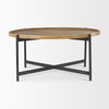Marquisa 42' Round Medium Brown Wood with Black Metal Large Coffee Table, by Mercana, 42" length x 42" width x 19" height thumbnail 3