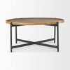 Marquisa 42' Round Medium Brown Wood with Black Metal Large Coffee Table, by Mercana, 42" length x 42" width x 19" height thumbnail 5