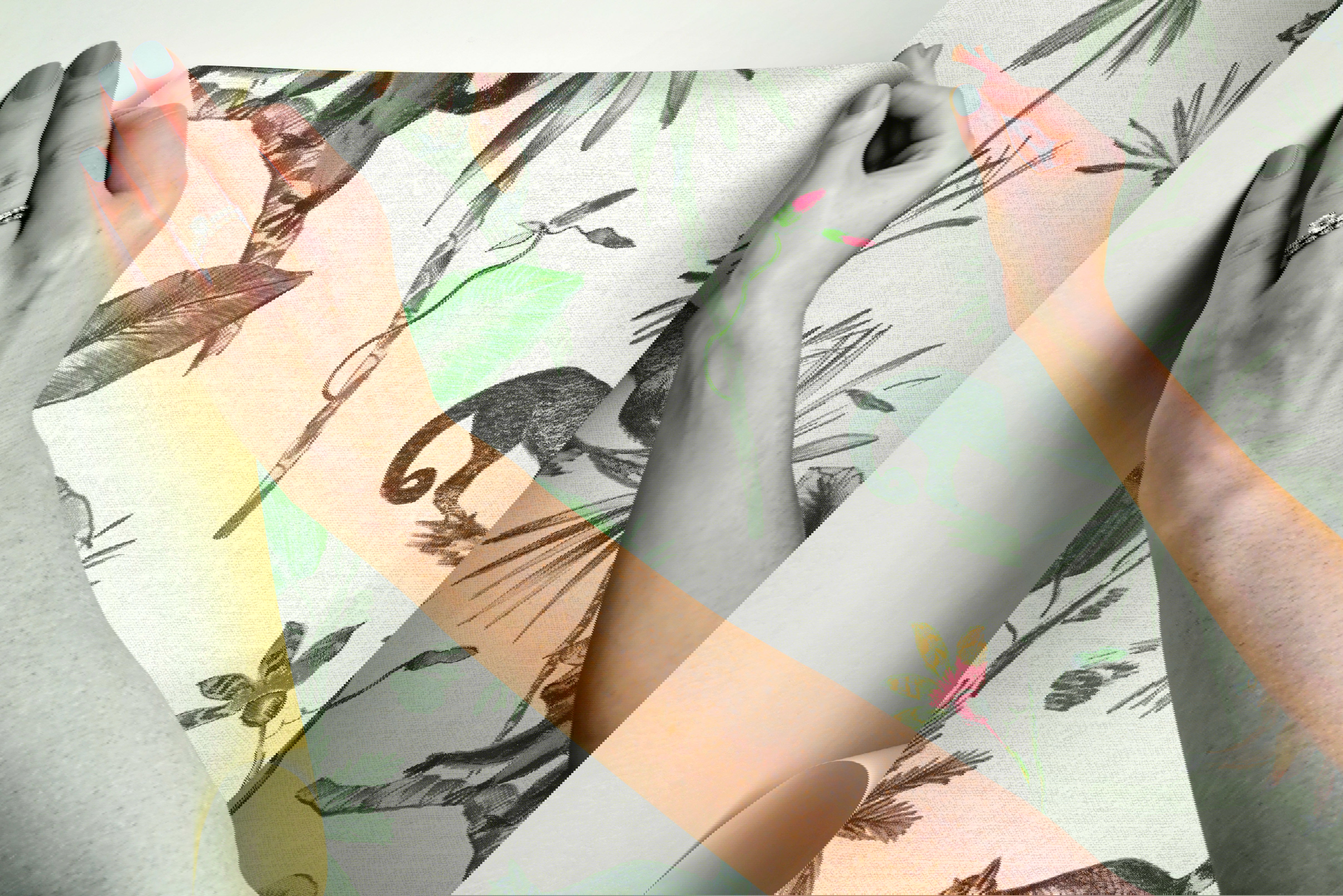 Botanicals & Lemurs White & Green Peel & Stick Wallpaper large image 
