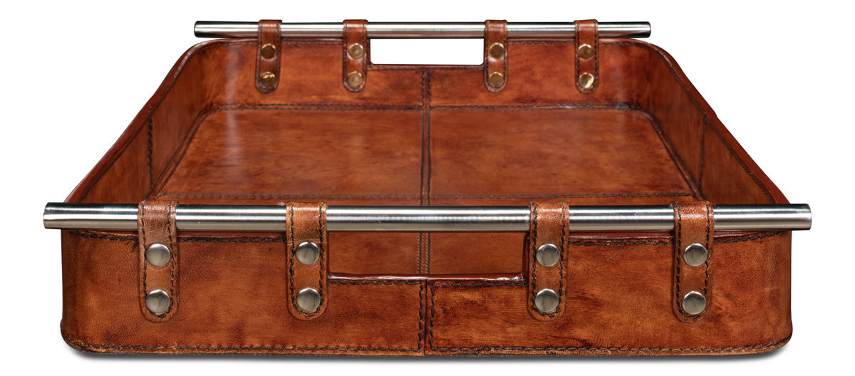 Safari Leather Tray, by Sarreid, 1'3" length x 1'7" width x 2" height View 10