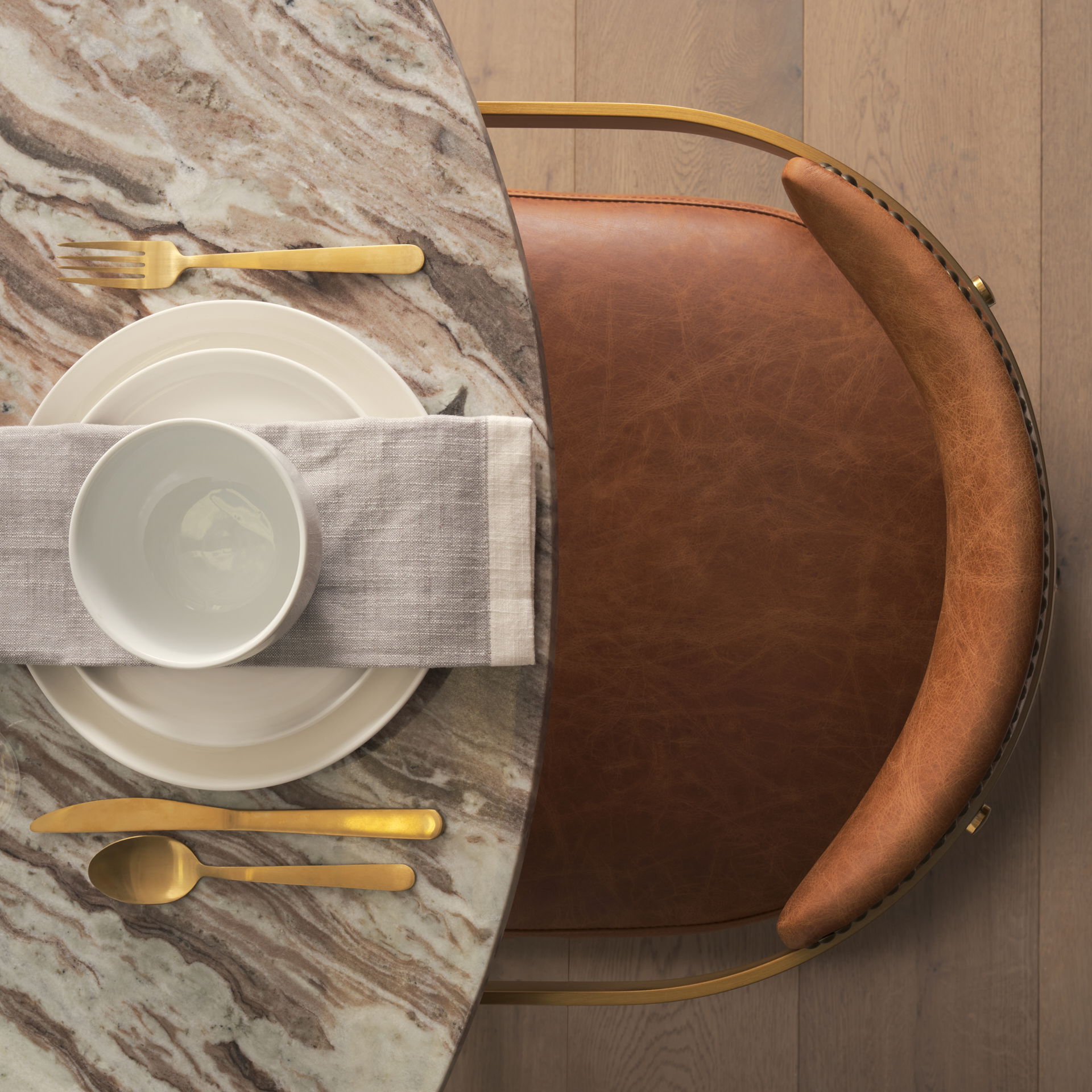 Allyson 54' Round Brown Pedestal with Pink Marble Top Dining Table, by Mercana, 54" length x 54" width x 30" height View 3