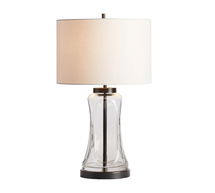 Online Designer Bedroom Berkeley USB Table Lamp, 25", Bronze & Clear Glass Base With Medium Gallery SS Shade, White