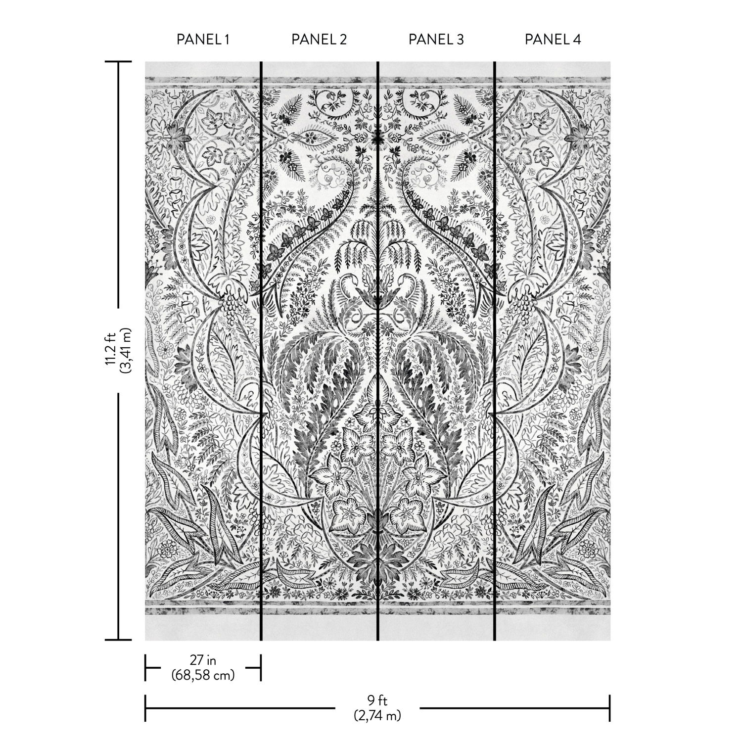 Jaipur Paisley Damas Black Wall Mural large image 