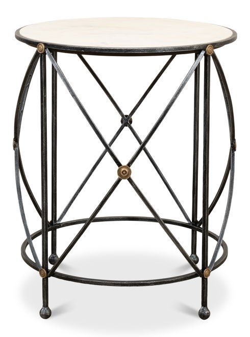 Drum & Fife Lamp Table, Aged Wht Marble