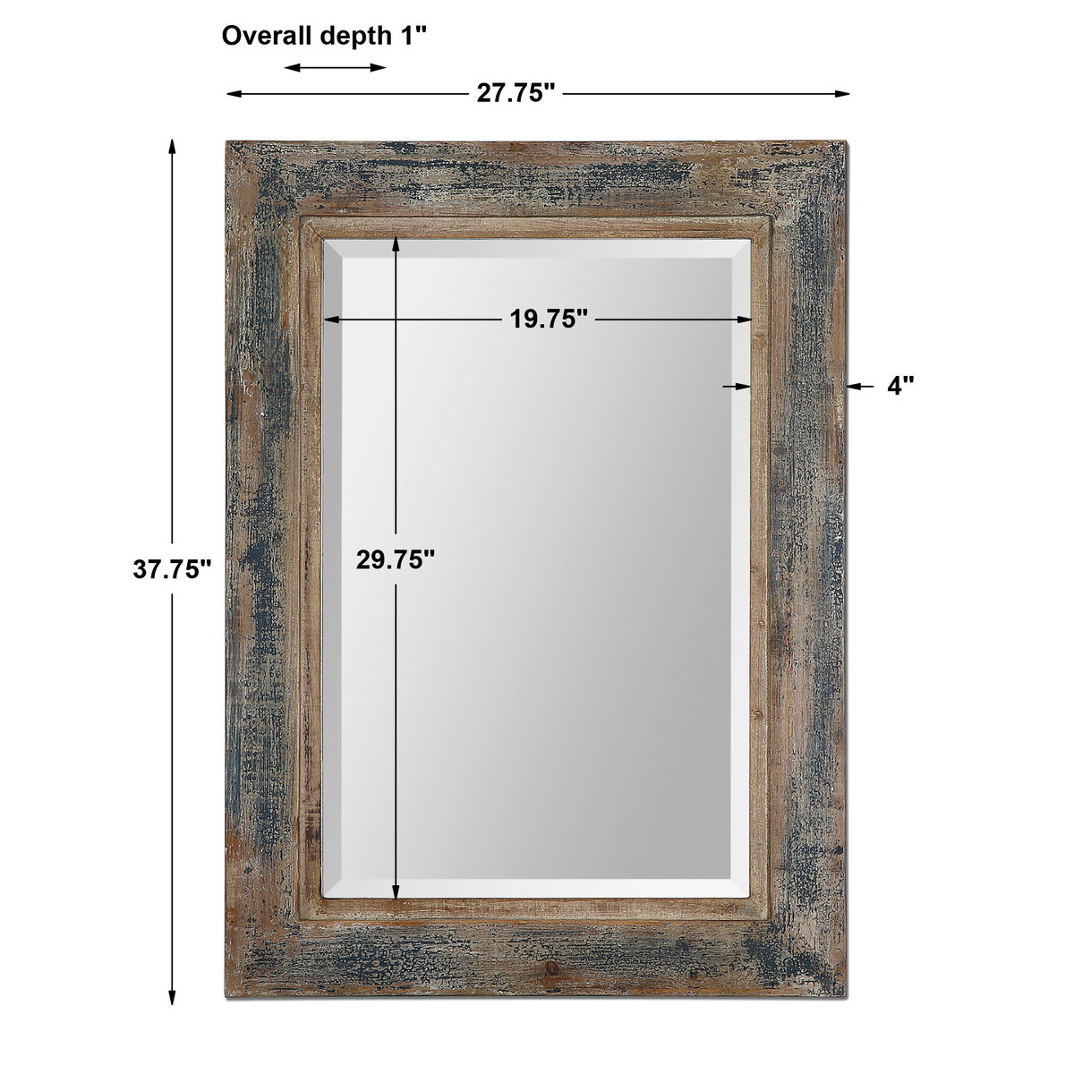Bozeman Distressed Blue Mirror, by Uttermost, 2'3.75" width x 3'1.75" height x 1" depth View 3