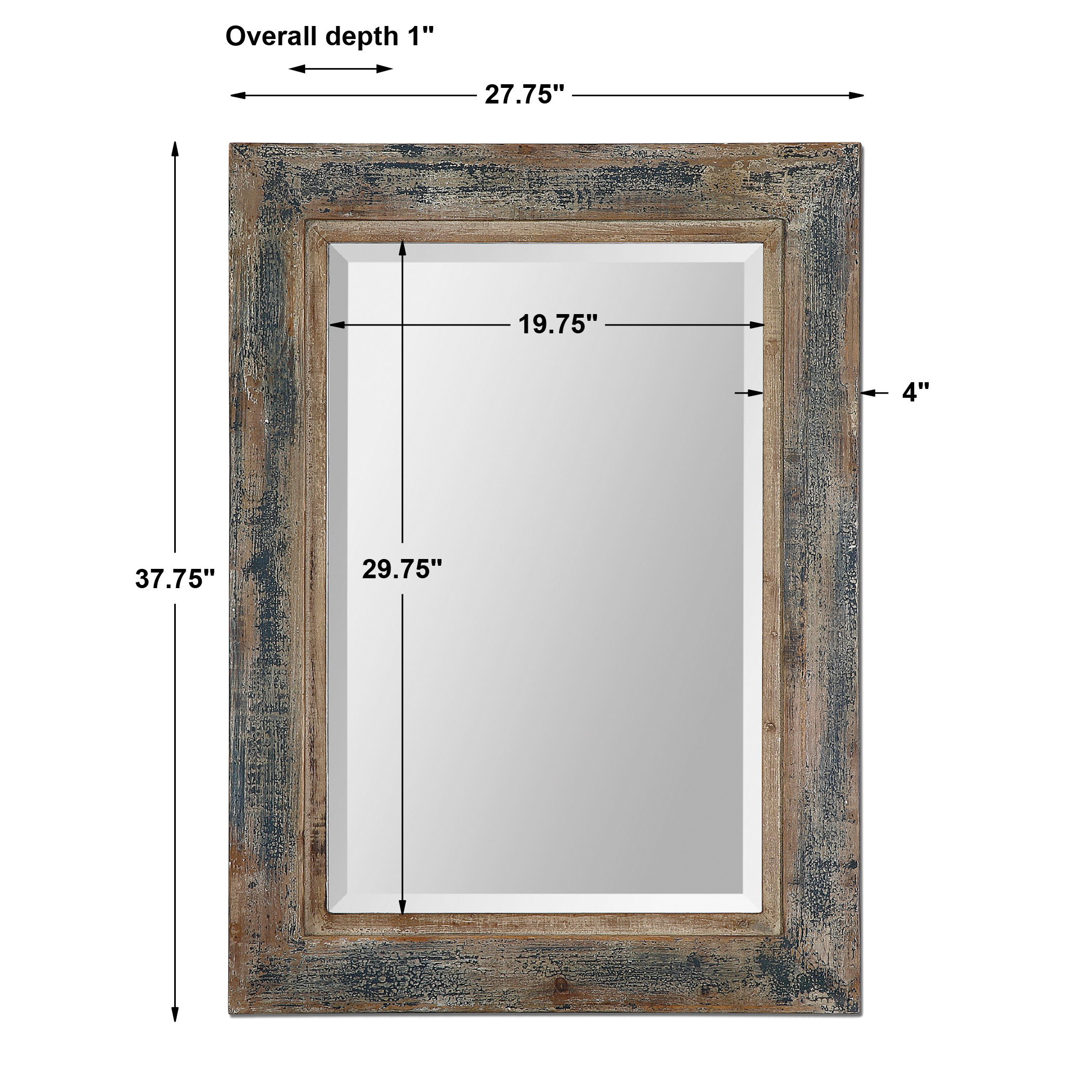 Bozeman Distressed Blue Mirror, by Uttermost, 27.75" width x 37.75" height x 1" depth View 3