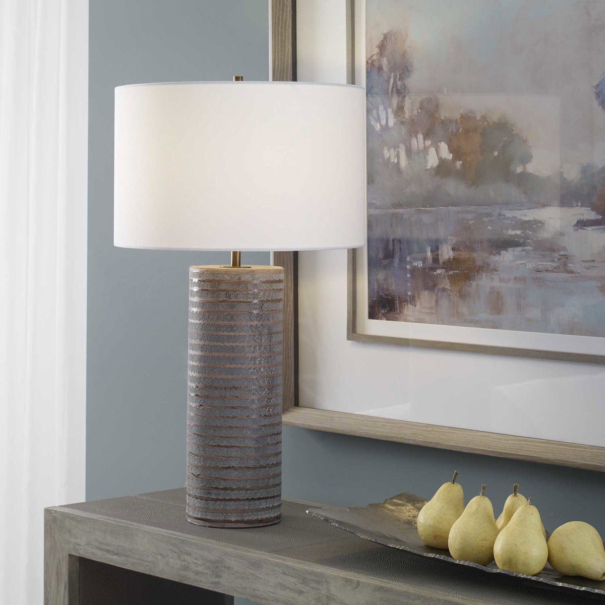 Monolith Gray Table Lamp, by Uttermost, 1'4" width x 2'4.5" height x 1'4" depth View 2
