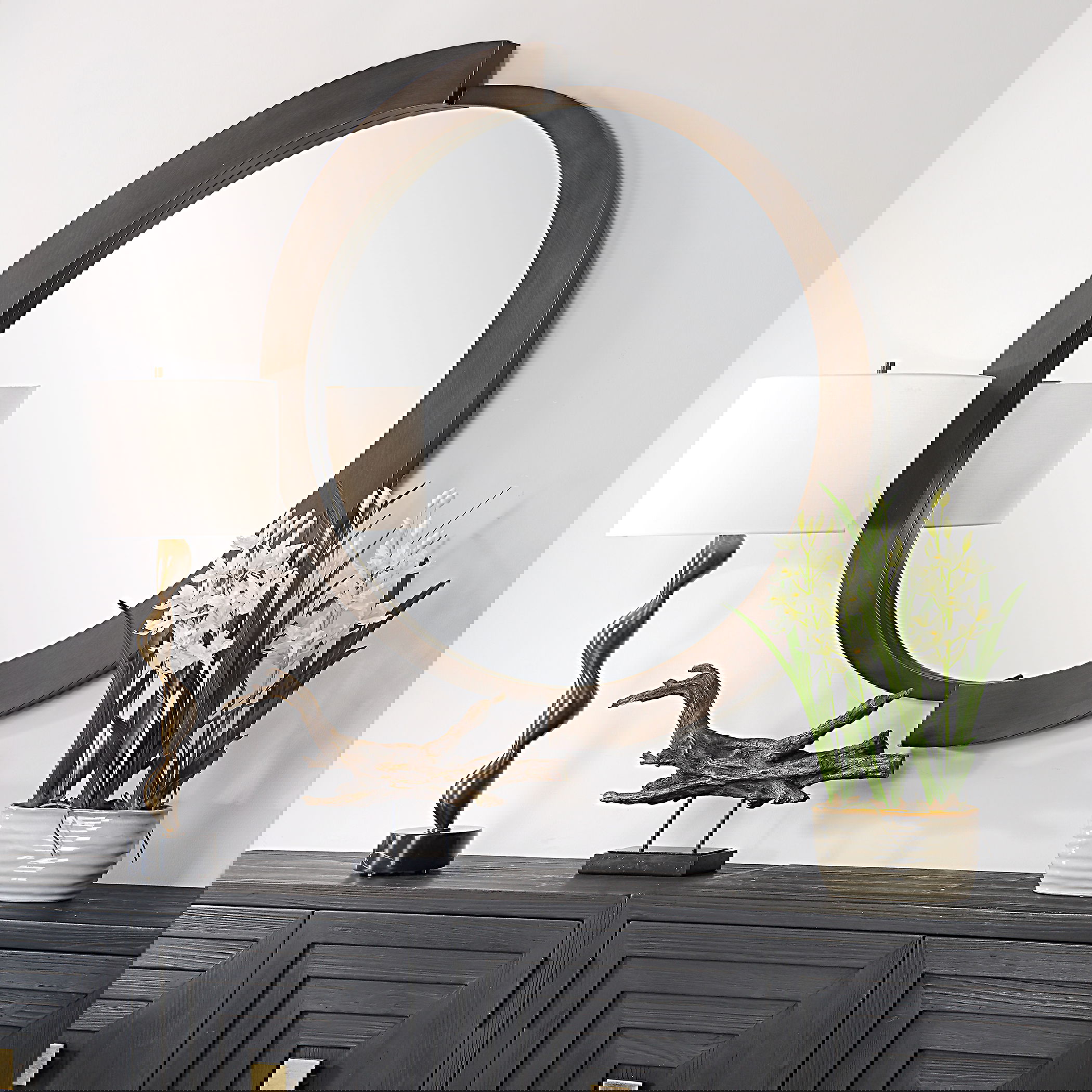 Reverse Round Mirror, by Uttermost, 43.75" width x 44.5" height x 2.12" depth View 2